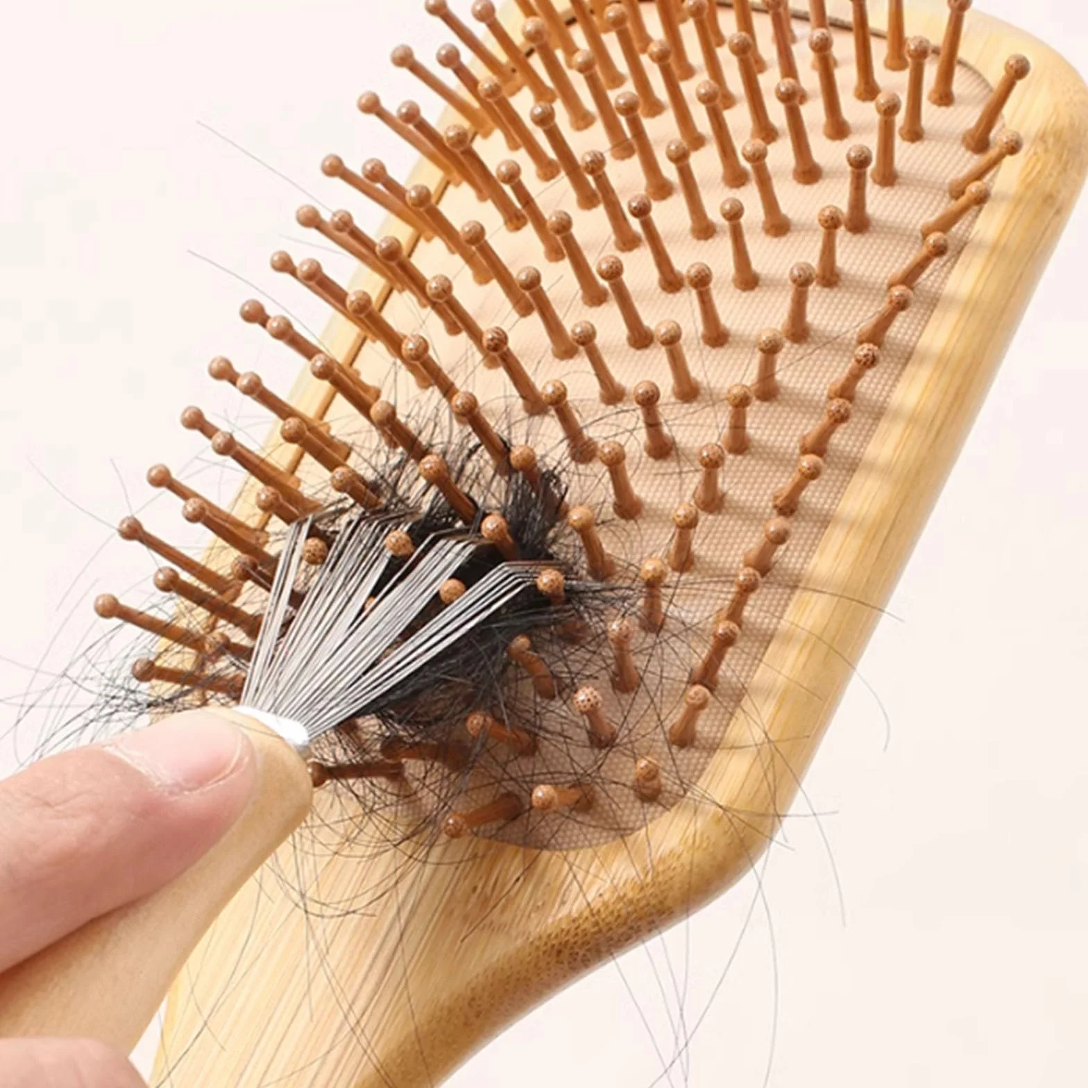 Nettoyant Poignée en Bois pour Peigne Brosse à Cheveux Portable Outil Nettoyage Brosses Peignes Tapis