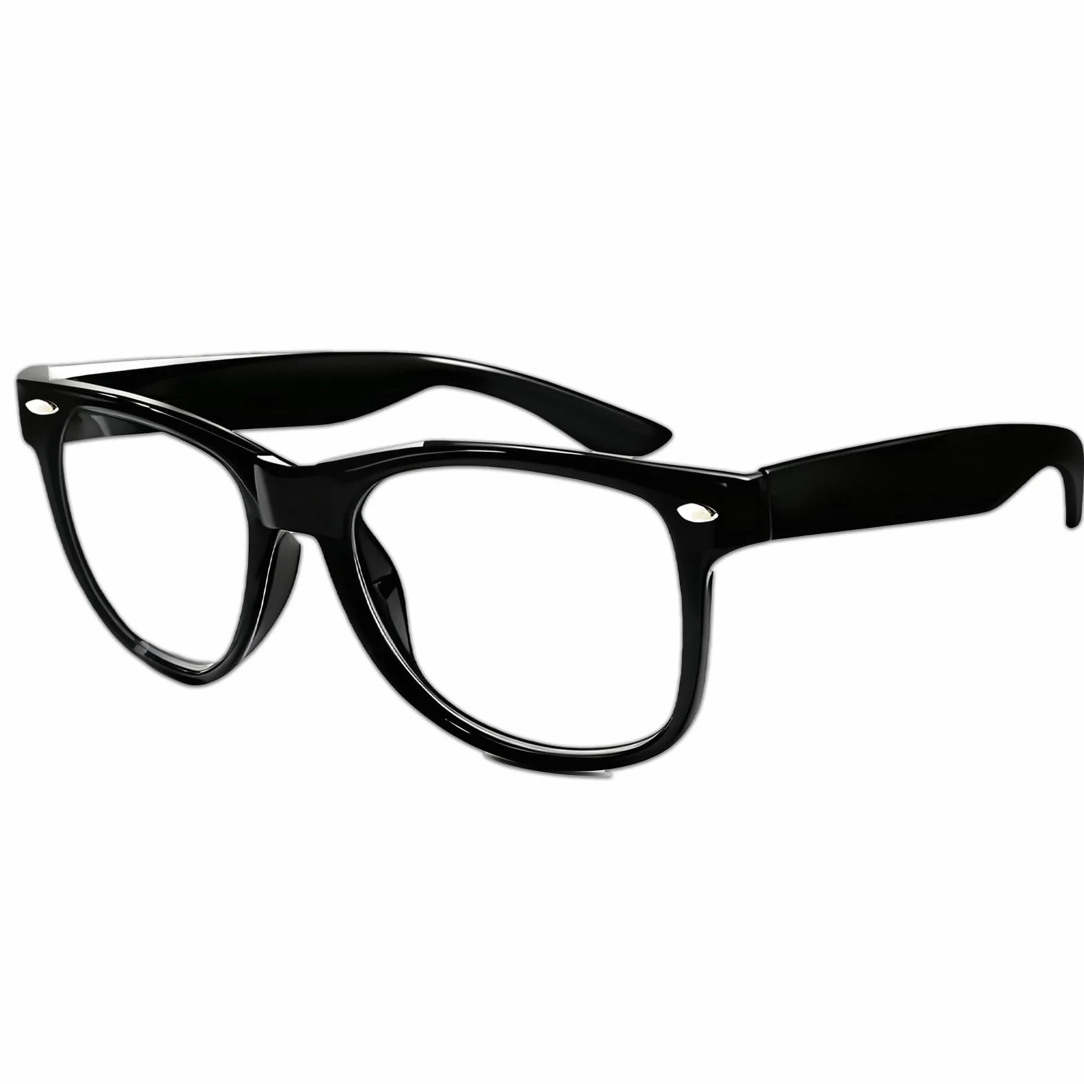 Lunettes Vintage Unisexes Monture Noire Brillante Carrée Verres Transparent Sans Correction