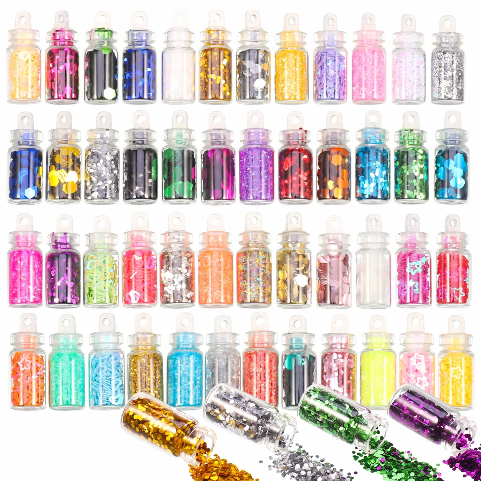 48 Couleurs Paillettes Holographiques Poudre Brillante pour Maquillage Visage Ongles Cheveux Fête DIY