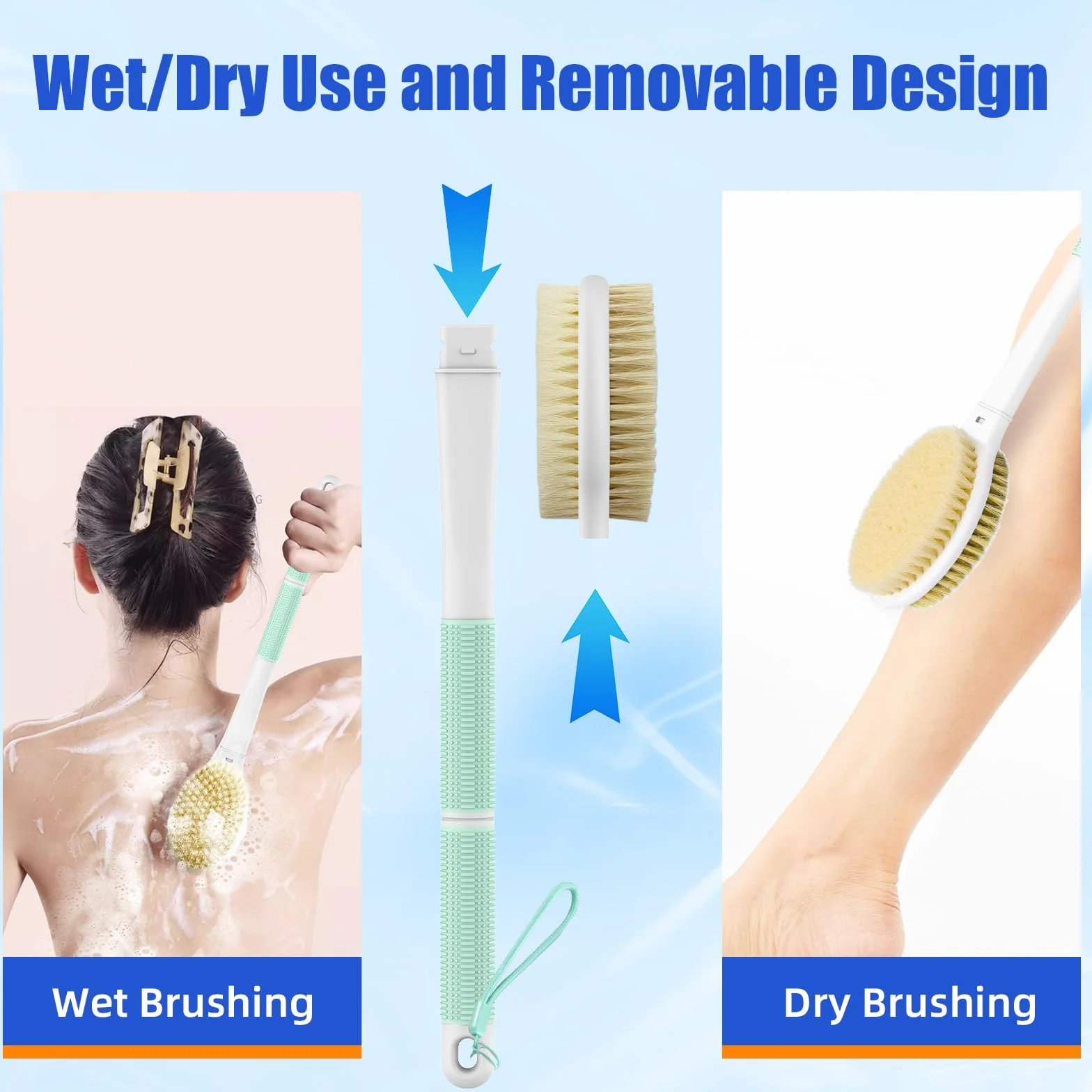 Brosse de douche pour le dos 44 cm long manche double face CellGulite