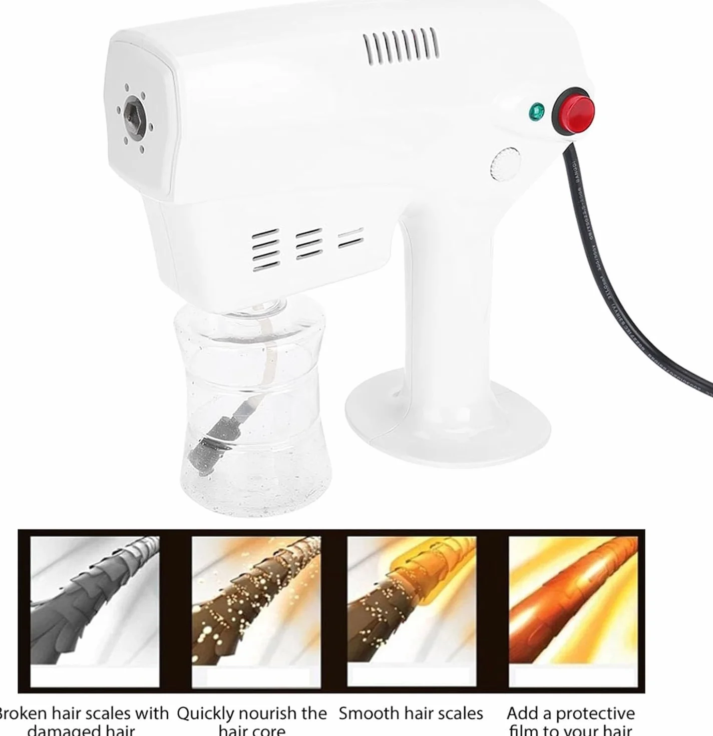 Pongnas Pistolet à vapeur Nano cheveux 300 ml multifonction humidificateur outil soins capillaires