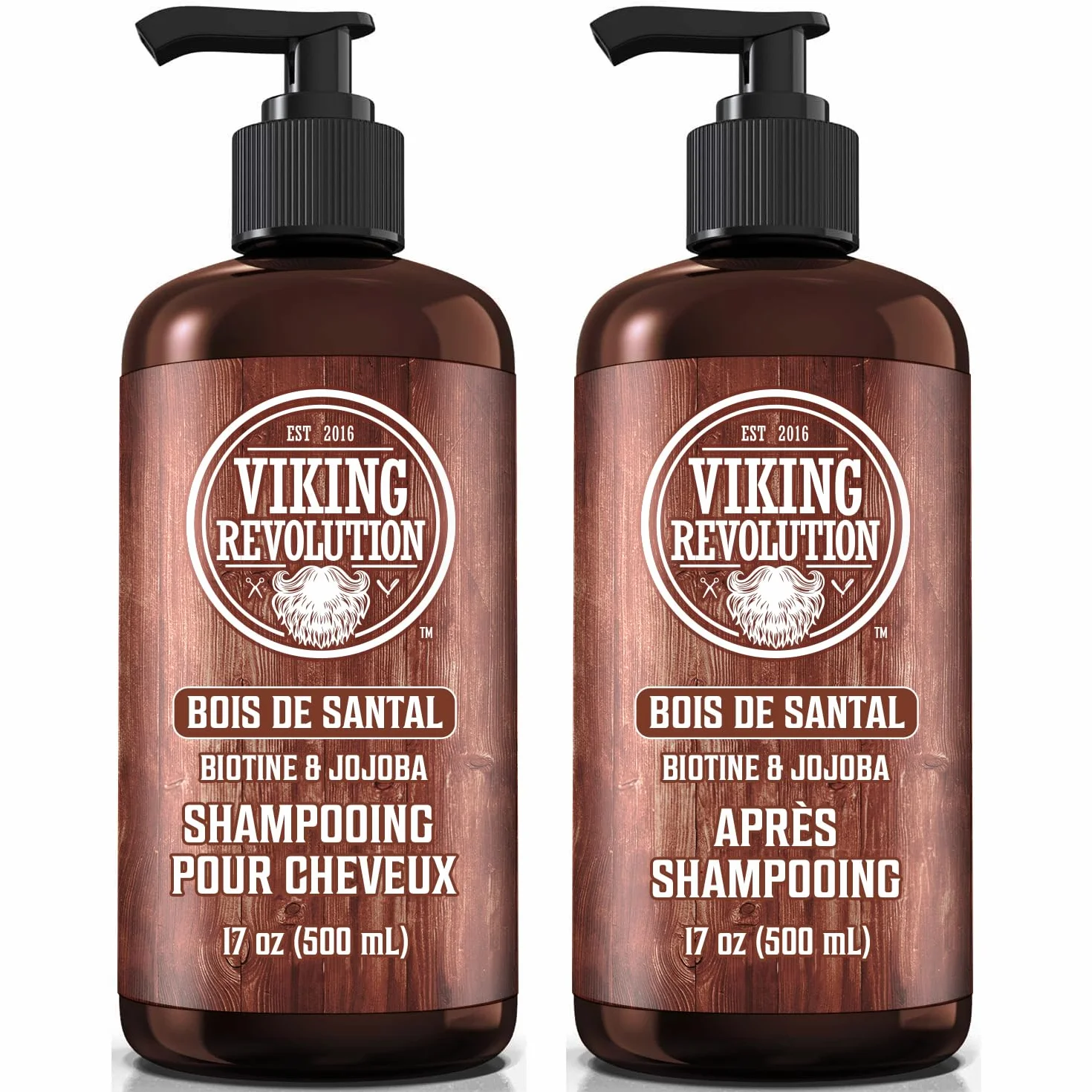 Viking Revolution - Ensemble Shampoing et Après-Shampoing Homme - 2 x 500 ml - Hydrate et Renforce - 100% Naturel avec Vitamine B5 et Huile de Jojoba - Bois de Santal