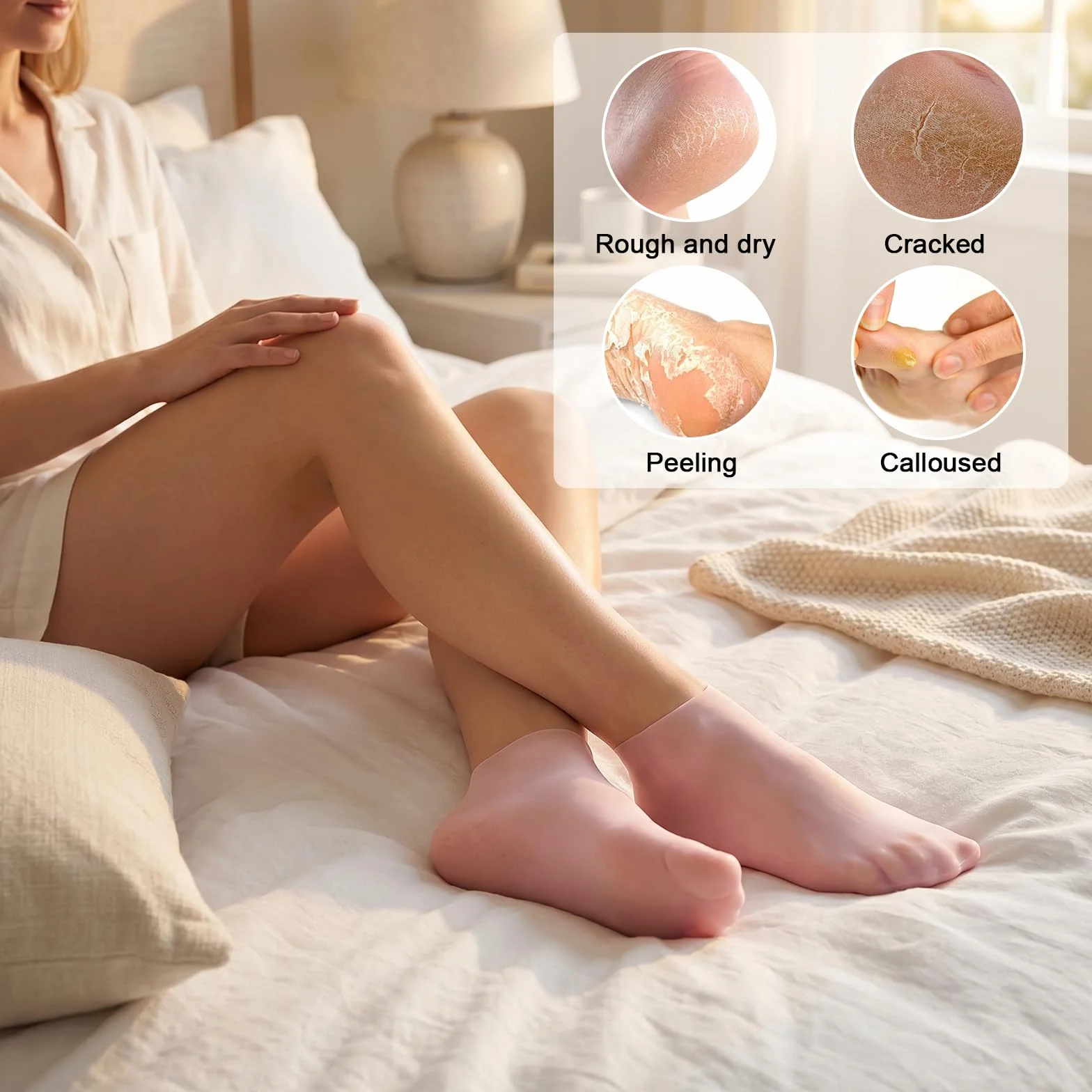 Chaussettes et Gants Hydratants en Silicone 4 Pièces Soin des Mains et Pieds Calleux Secs