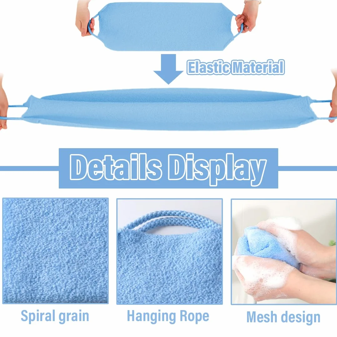 Brosse pour se Laver le Dos, Sangle Lave Dos, Tampon Exfoliant Dos, Bleu