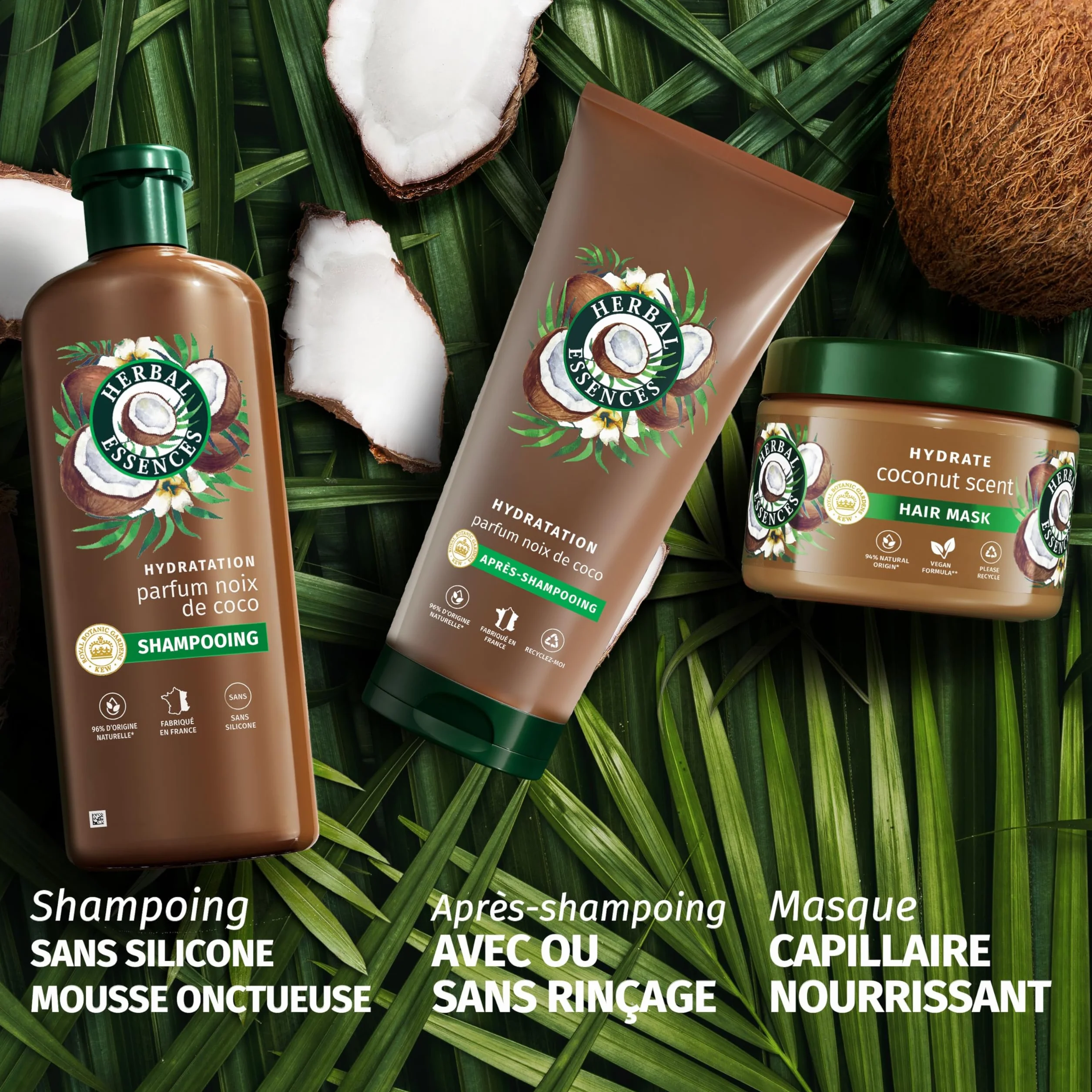 Herbal Essences Masque Hydratation Noix de Coco 500ml Cheveux Abîmés Nourrir Lisser