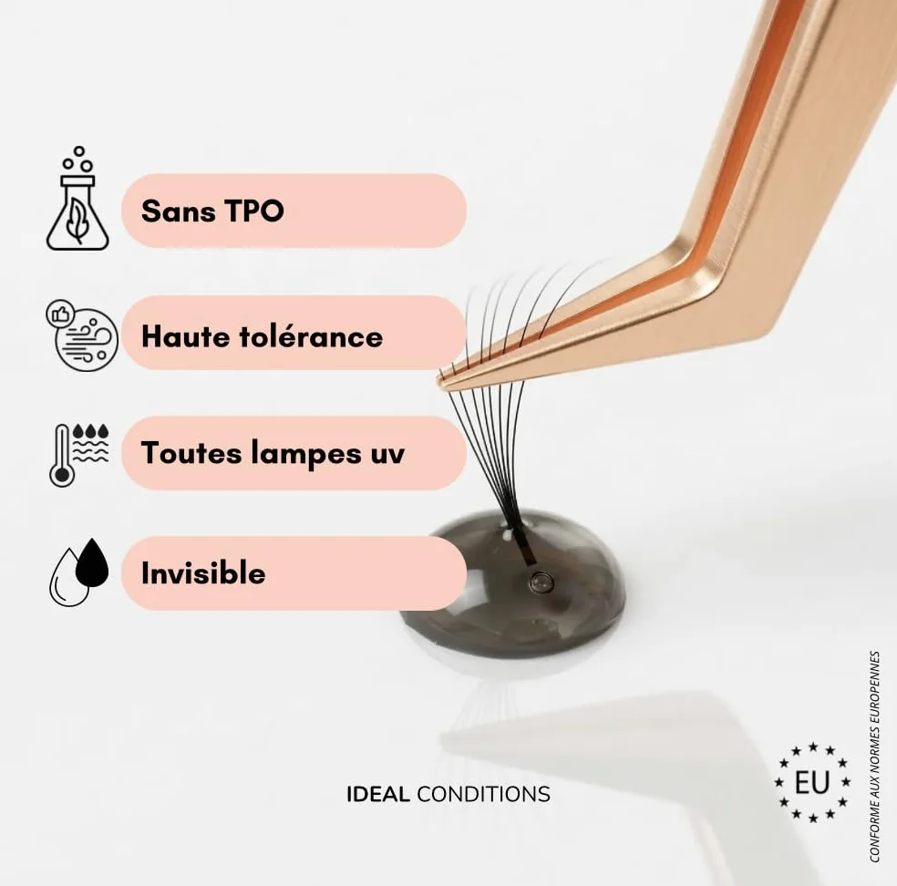 Colle UV pour extensions de cils en 0,1 seconde - Étanche jusqu'à ce que les cils tombent - Seule une utilisation professionnelle doit être utilisée avec une lumière UV (5 ml transparent black)