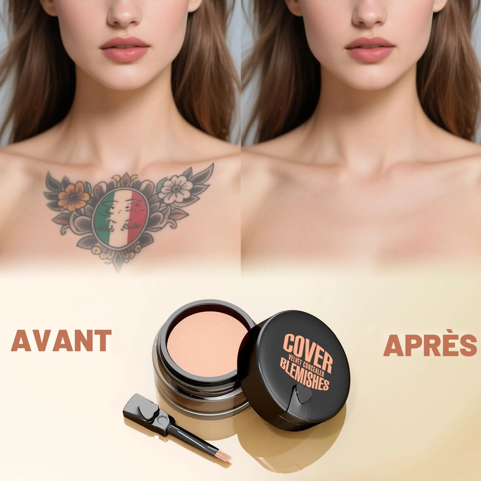 Correcteur de teint pour tatouages, boutons, cicatrices, cernes, visage et corps