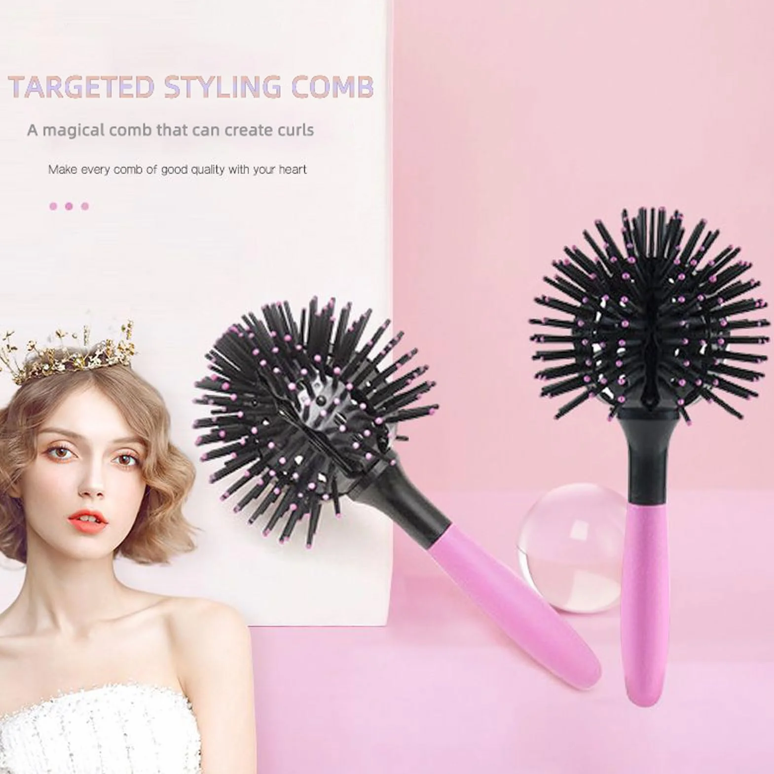 Brosse à Cheveux en Boucle 3D, Peigne à Cheveux à Balle Ronde, Démêlant, Résistant à la Chaleur, avec Boules de Massage