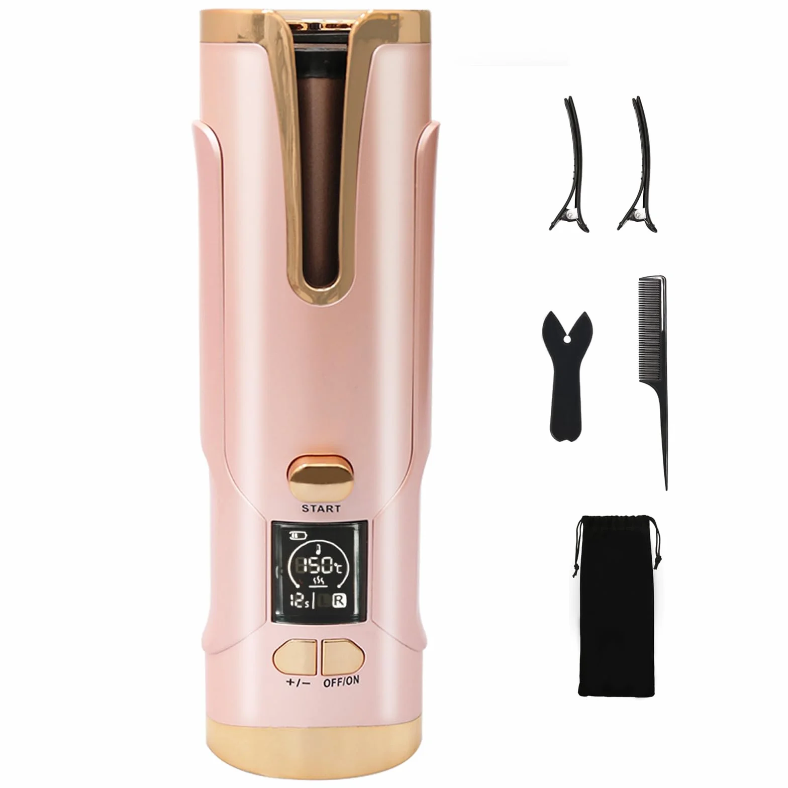 Boucleur a Cheveux Automatique Fer à boucler Sans Fil Type‑C Rechargeable 20mm pour femme(cheveux courts/longs), batterie haute capacité 5200 mAh, 6 niveaux de température (150‑200 °C)