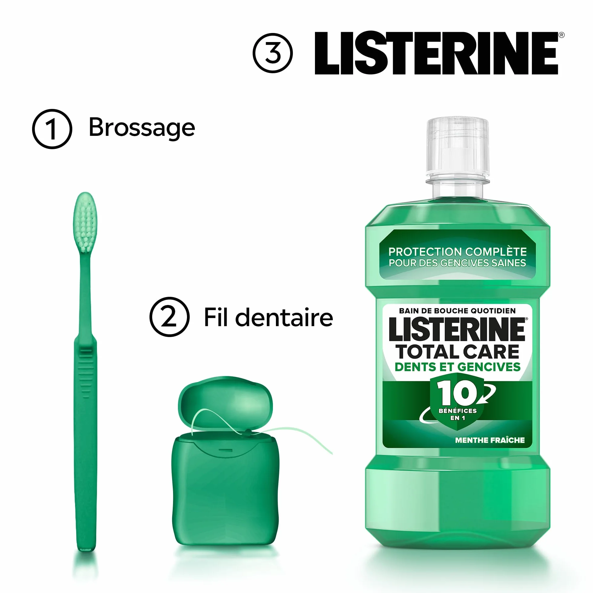 Listerine Bain de Bouche Total Care Dents et Gencives 500 ml Soin bucco-dentaire Haleine Fraîche