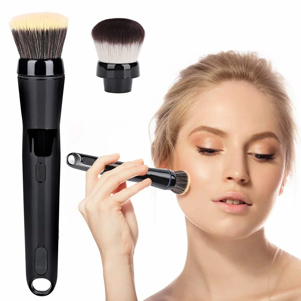 Pinceau électrique de Maquillage, Pinceau Rotatif Automatique de Maquillage avec des têtes de Brosse de Fondation et de Fard à Joues, Machine de Nettoyage de brosses cosmétiques