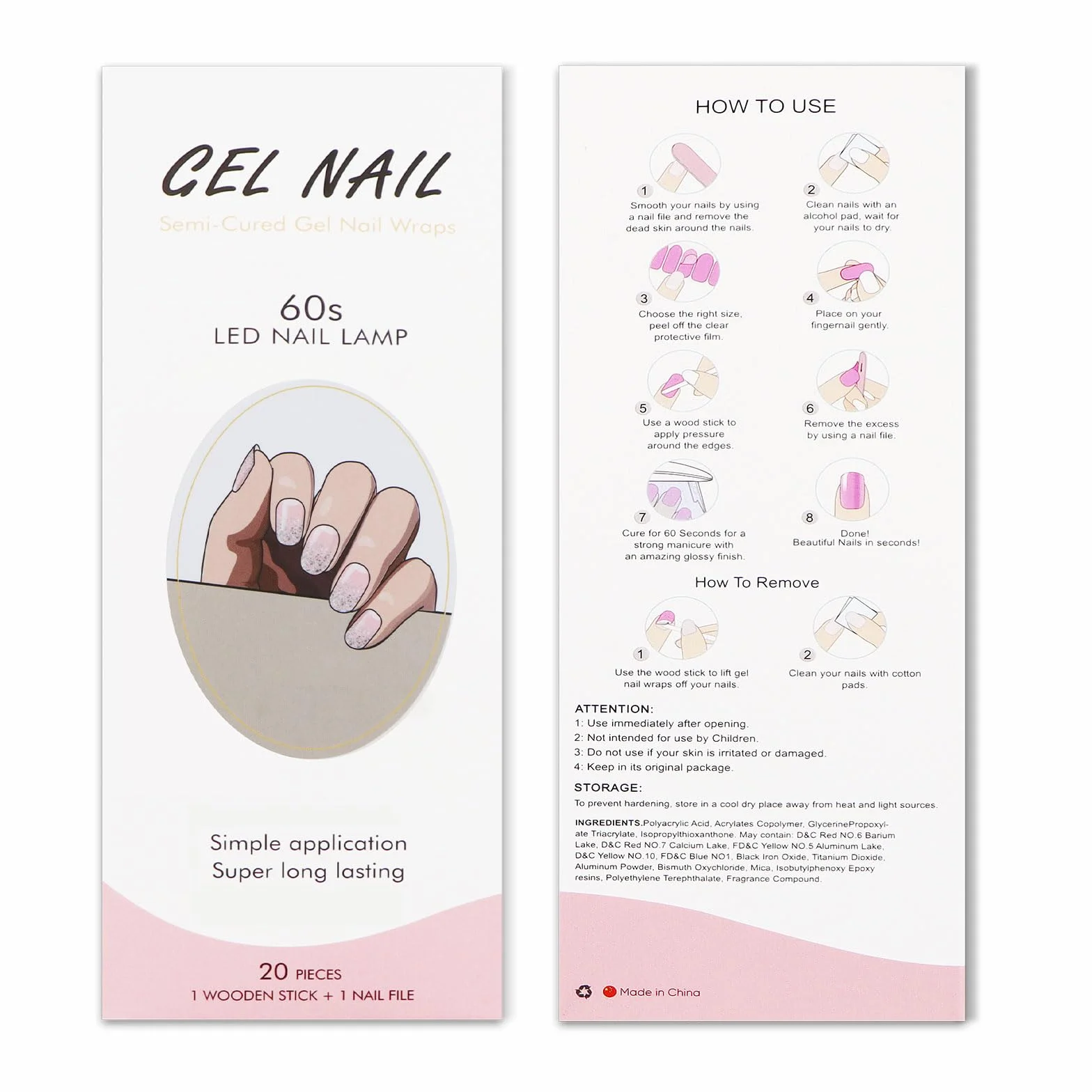 Autocollant Ongles Gel UV Paillettes Rose Clair Nail Art Stickers Semi-durci Deco Ongle Design Manucure
