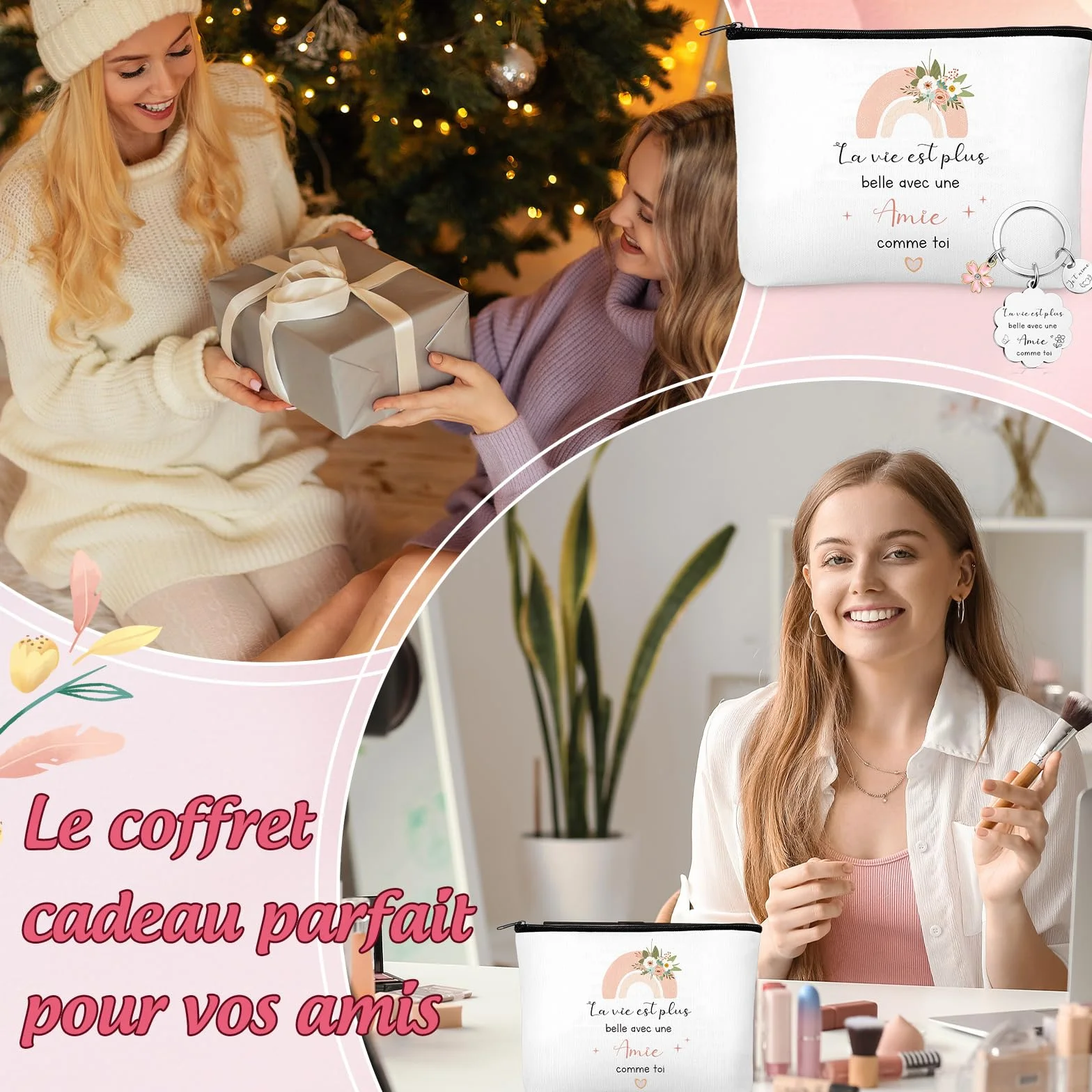 Jadive Porte-Clés Amie Trousse de Maquillage Sac à Cosmétiques avec Fermeture Éclair