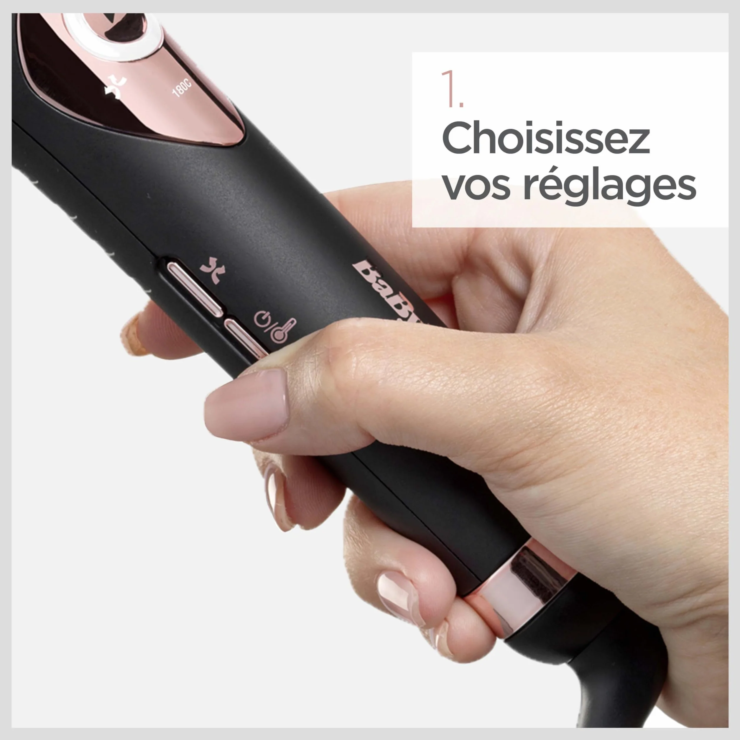BaByliss Curl Secret Lite Boucleur automatique 5 réglages température 210° Noir Rose Gold C1031E