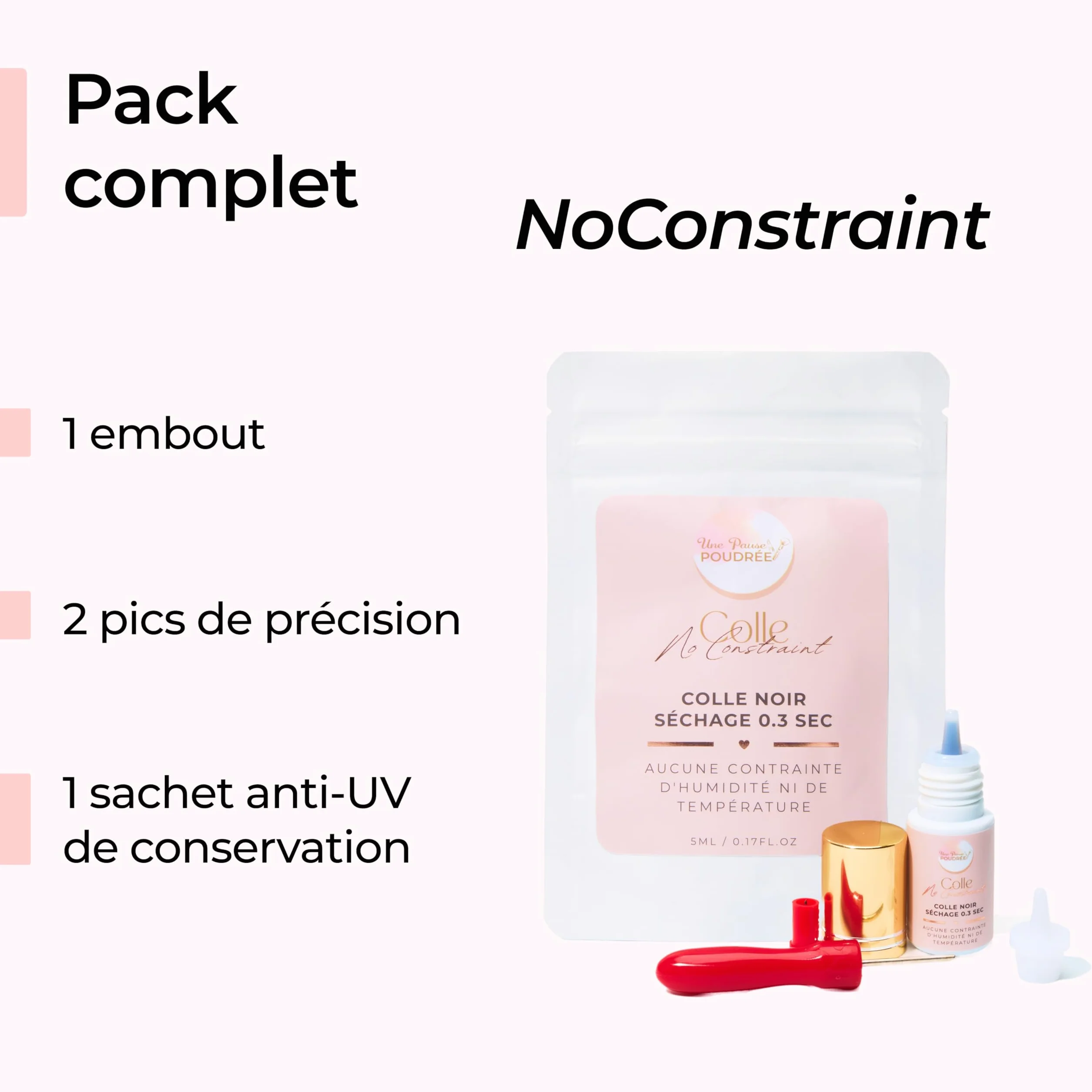 NoConstraint Colle Noire Professionnelle Extensions Cils Séchage Rapide 0,3s Vapeur Faible Haute rétention 6-8 semaines