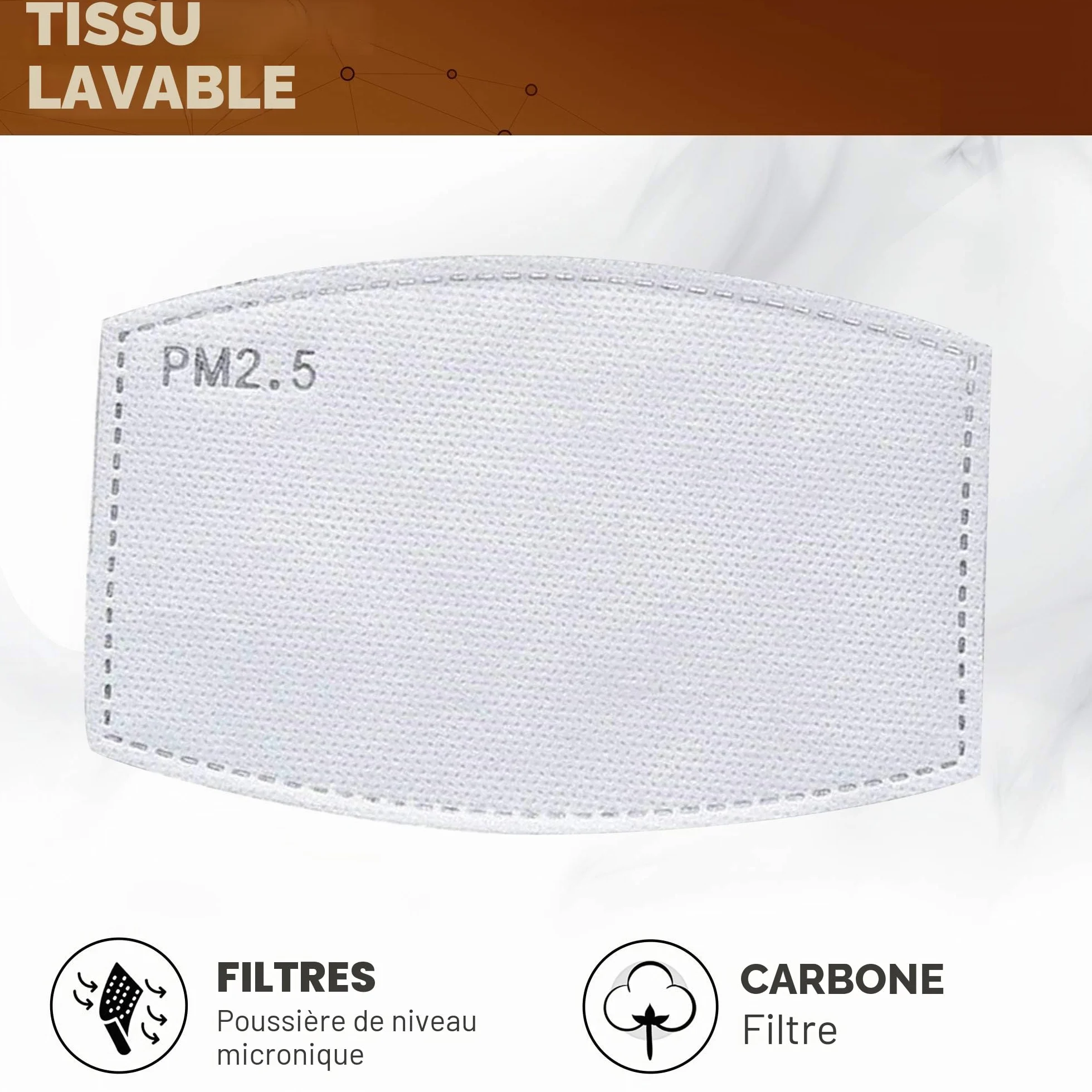 Lot de 50 filtres à charbon actif 5 couches P-M 2,5 remplaçables