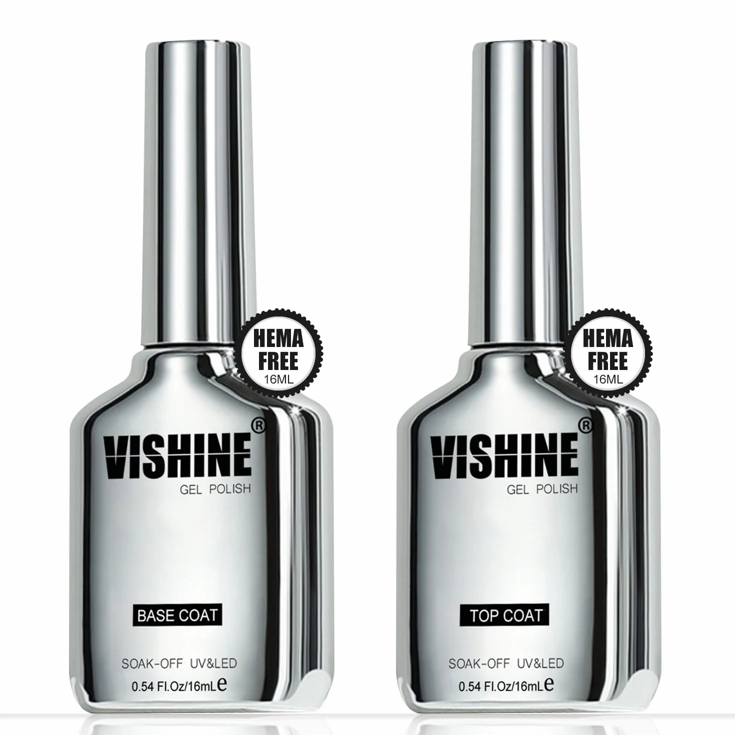Vishine 16ml HEMA FREE Top Coat et Base Coat UV/LED Vernis Gel Semi Permanent DUO No Wipe 2PCS