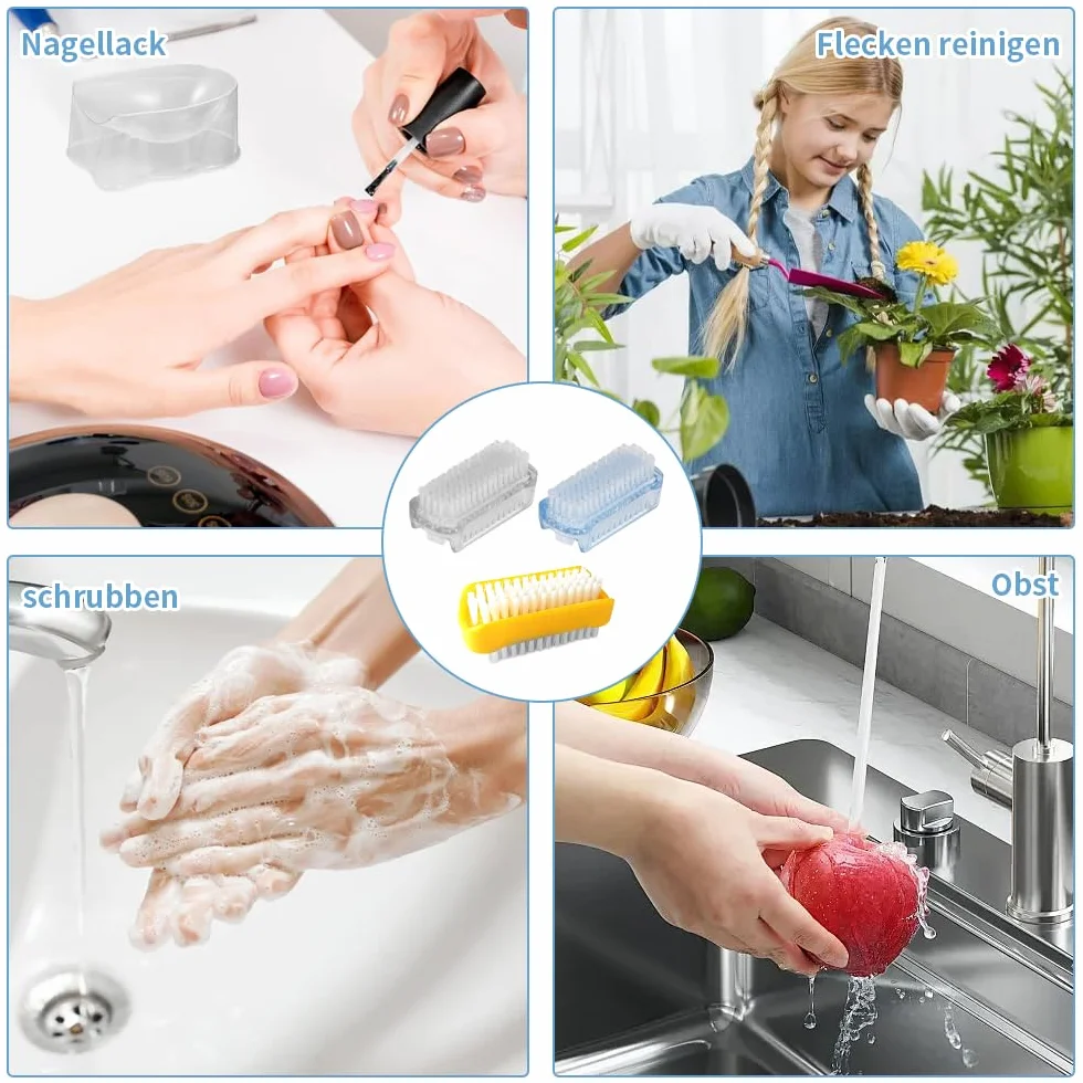 Lot de 3 brosses à ongles robustes double face transparente exfoliante pour nettoyage des mains, pieds