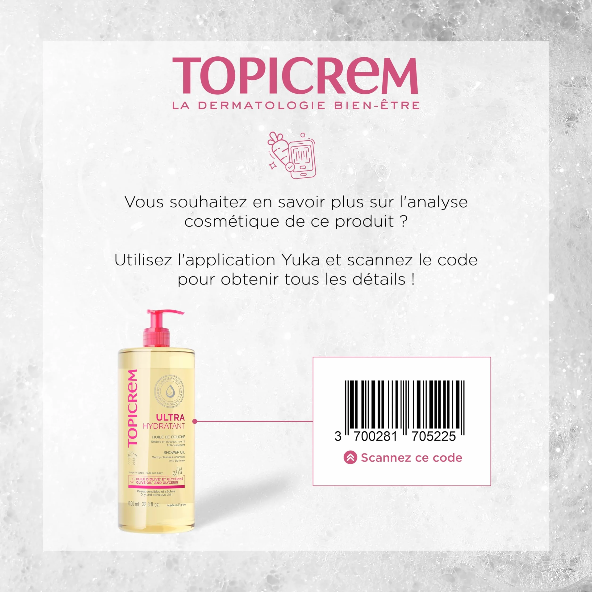 Topicrem Ultra-Hydratant Huile de Douche Gel Douche Visage et Corps Peaux Sensibles Sèches 1000 ml