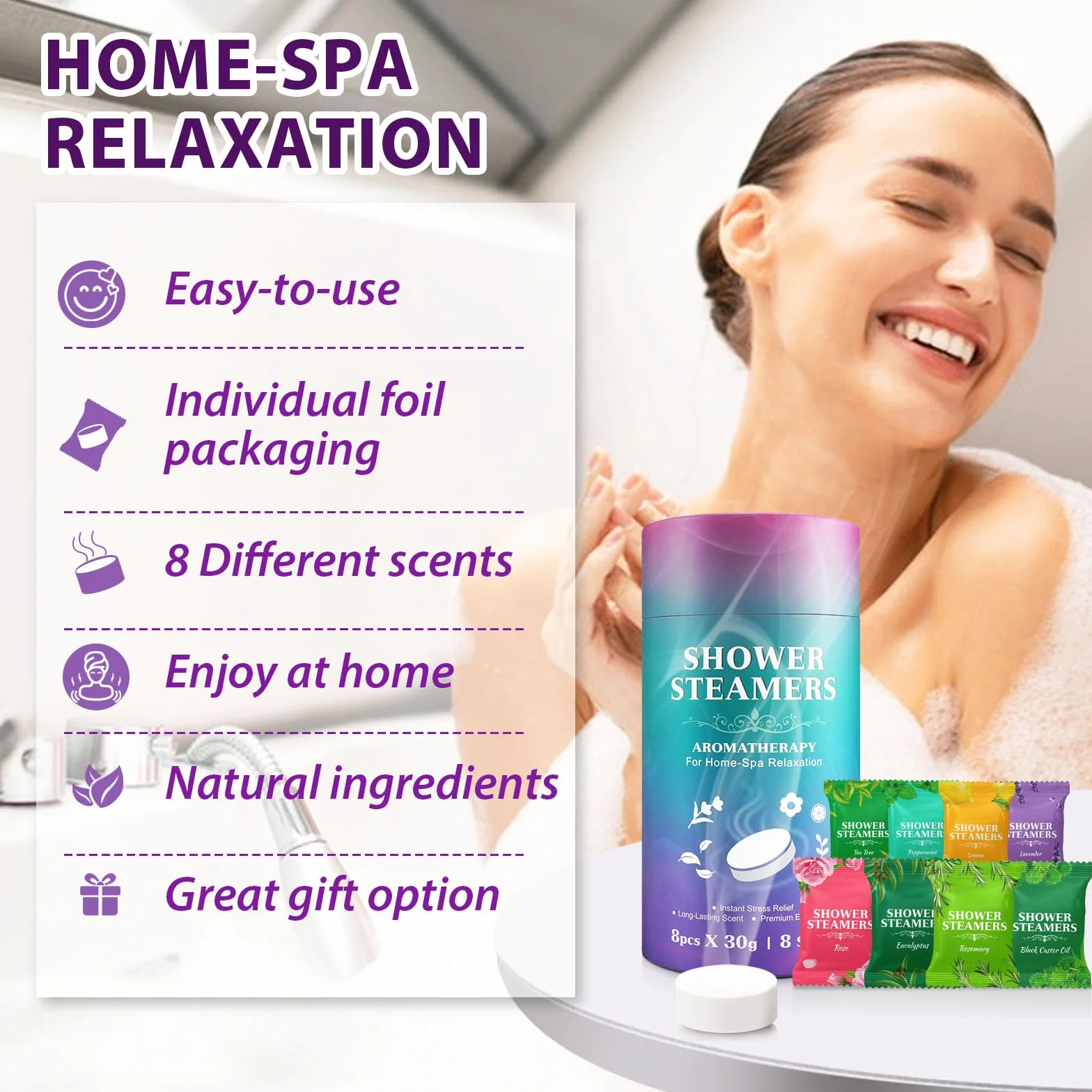 Lot de 8 bombes de douche relaxantes - Cadeau Saint-Valentin pour elle