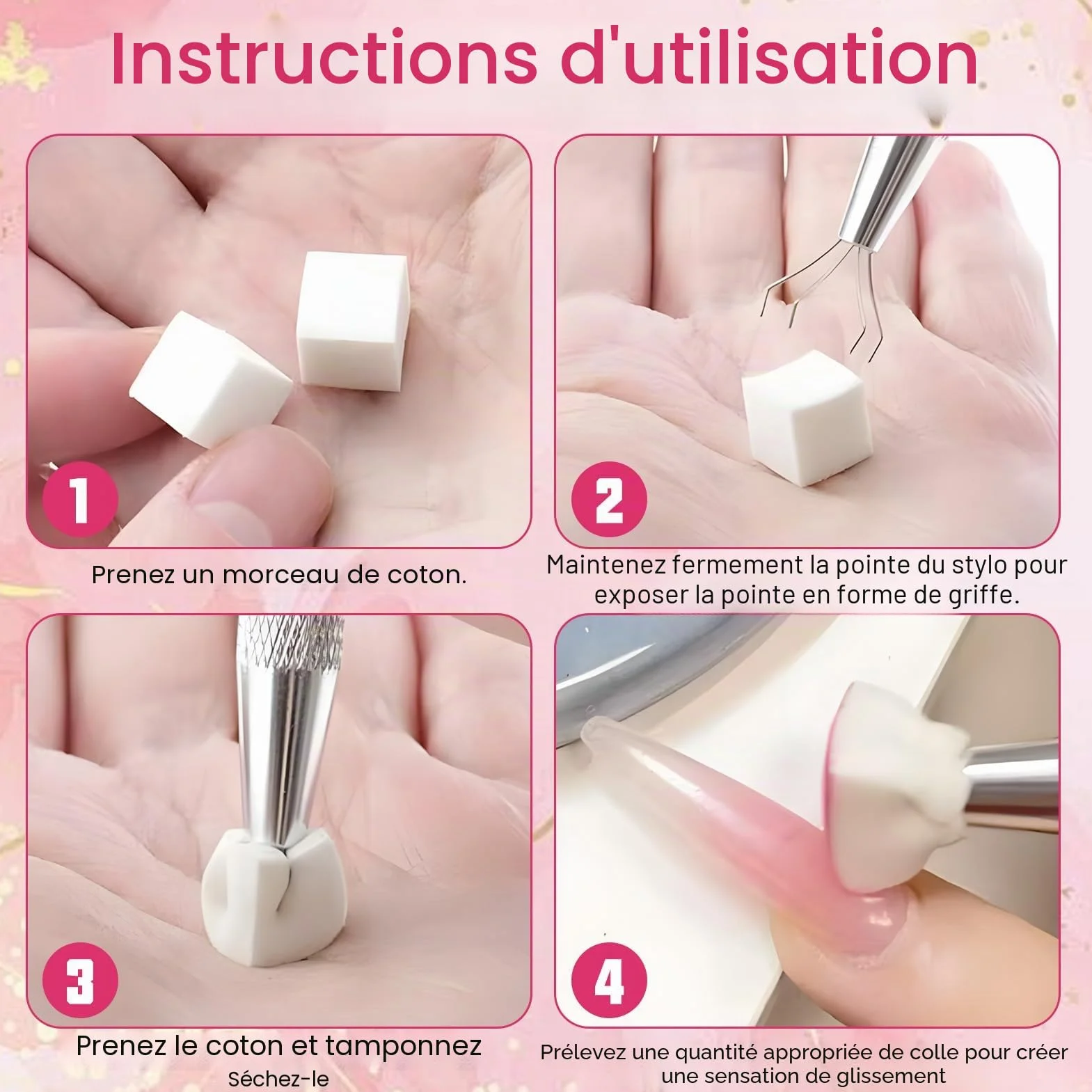 Lot de 100 éponges de nailart avec pince en métal
