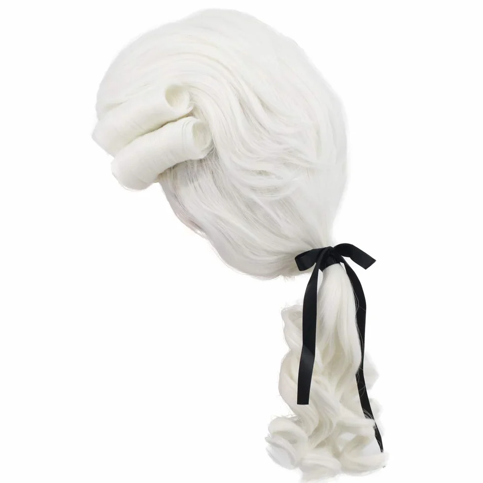 Yuehong Perruque Homme Longue Bouclée Blanche de Juge et Avocat Siècle 18 Gentleman Colonial Costume Cheveux avec Fibres Synthétiques Résistantes à la Haute Température (Blanche)