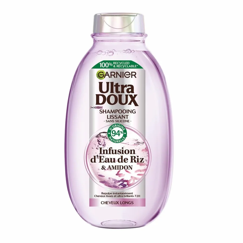 Garnier Ultra Doux Shampooing Lissant Douceur & Brillance Infusion Eau de Riz Cheveux Rebelles 250 ml