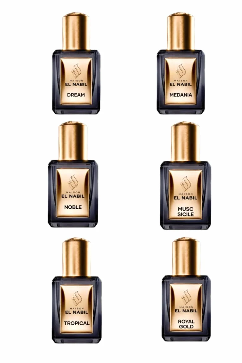 Lot de 6 Musc El Nabil - Extrait de Parfum - Royal Gold, Noble, Medania, Musc Sicile, Tropical, Dream
