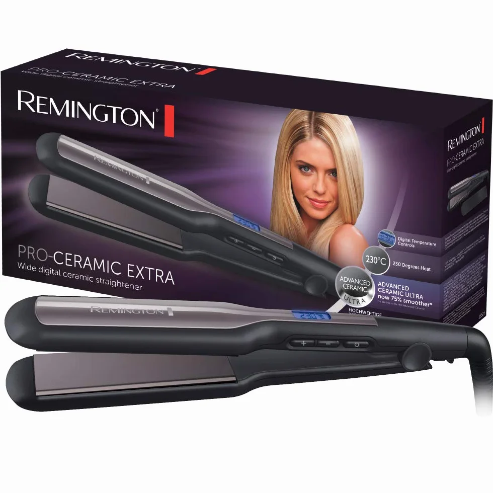 Remington Fer à Lisser Pro-Ceramic Extra Plaques Larges 45mm Spécial Cheveux Épais Frisés Bouclés Longs 150-230°C S5525