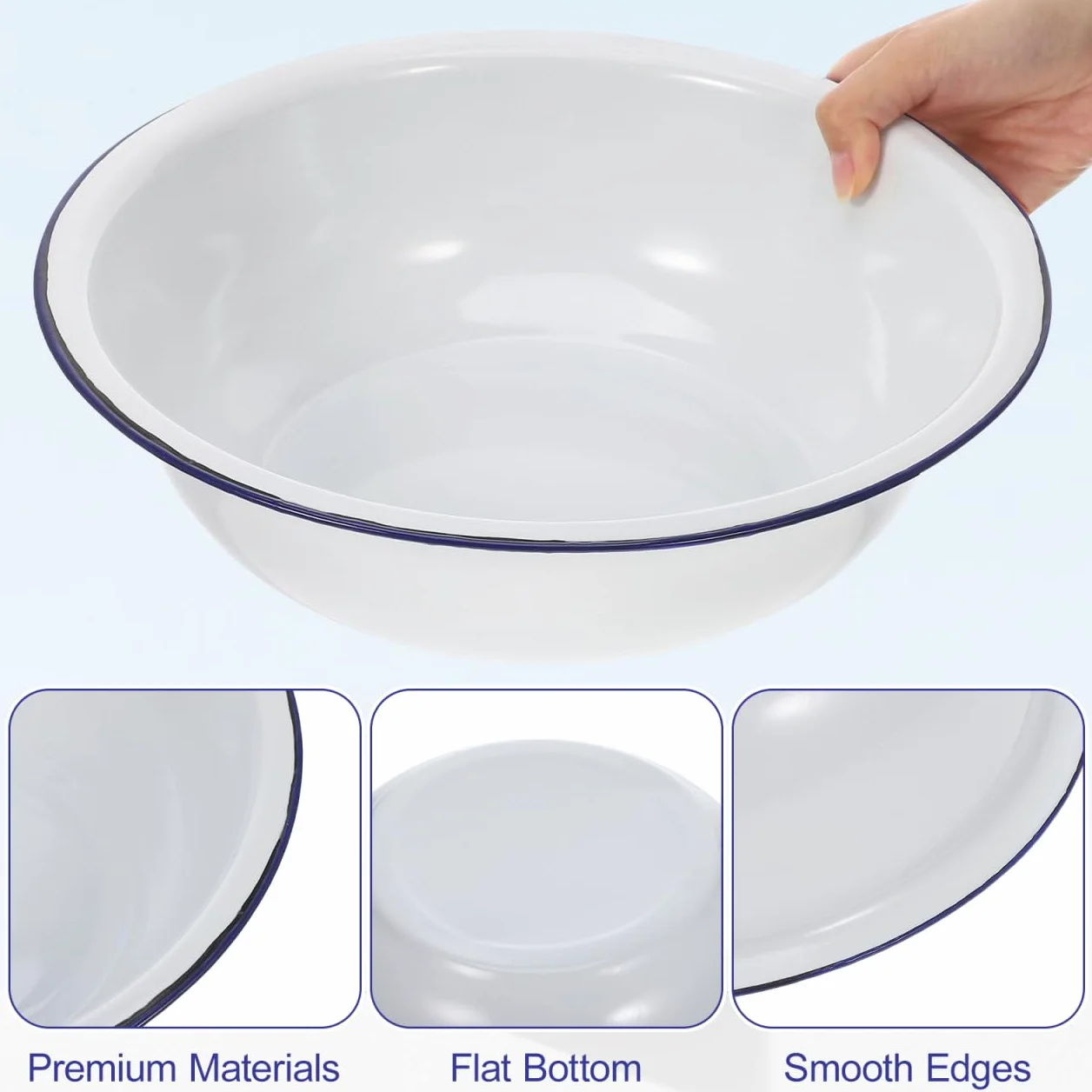 Healaved Bassin Pied Émail Vintage 30cm Pour Bain De Pied Spa Maison | Lavabo Pieds Multifonction, Design Rétro Avec Bord Bleu, Bassin Résistant Pour Trempage Pieds, Pédicure Et Soin Relaxant