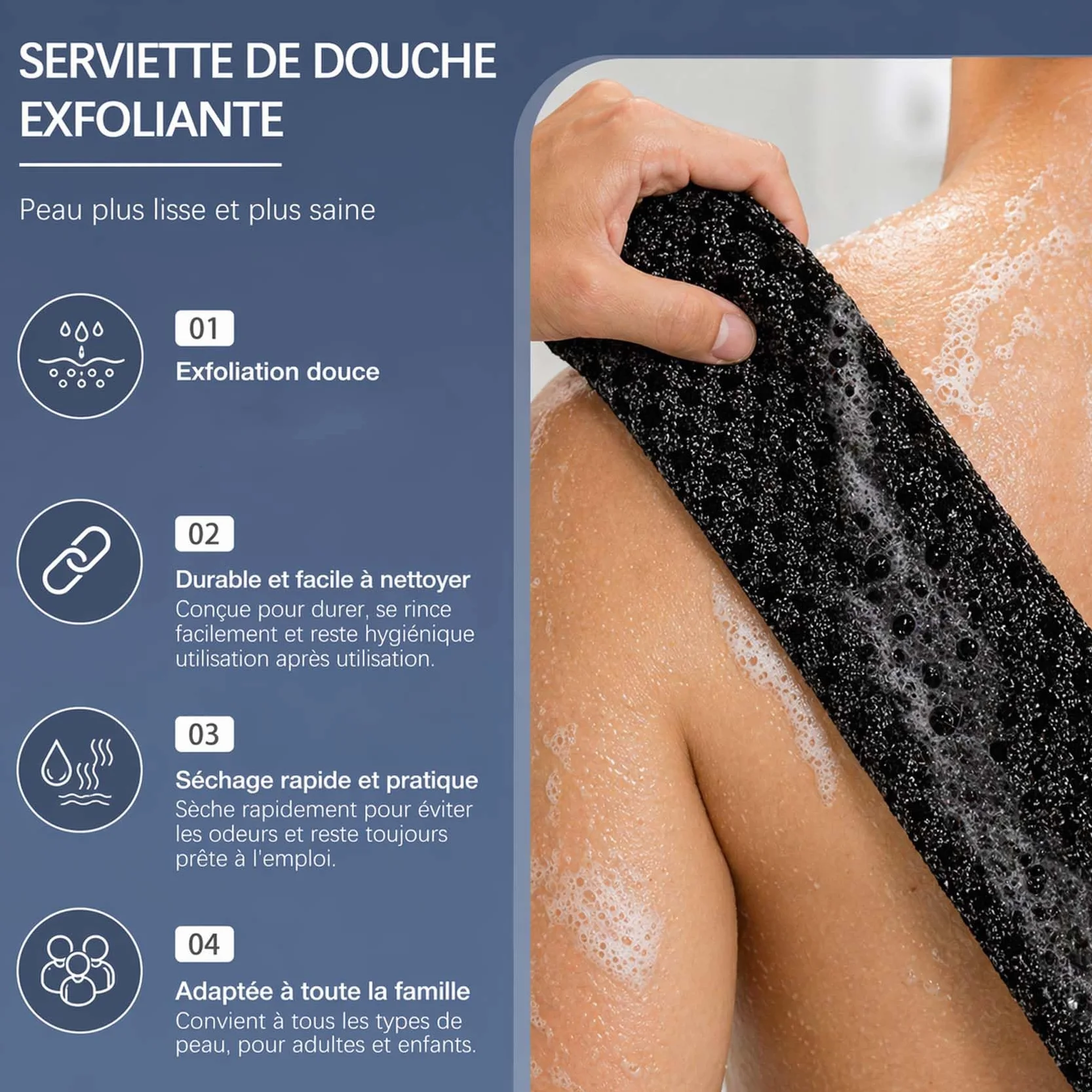 Serviette De Douche Exfoliante Ecovia, Exfoliation Douce, Séchage Rapide, 2 Pièces