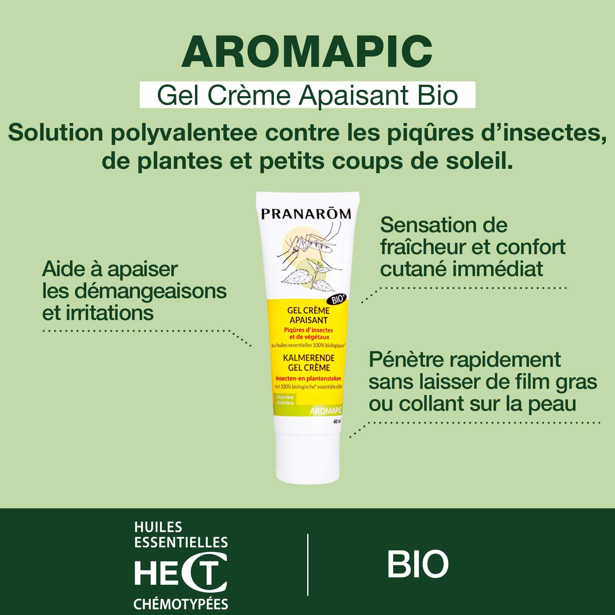 Pranarôm Gel crème Huiles Essentielles Anti-Démangaisons Bio Aromapic 40 mL