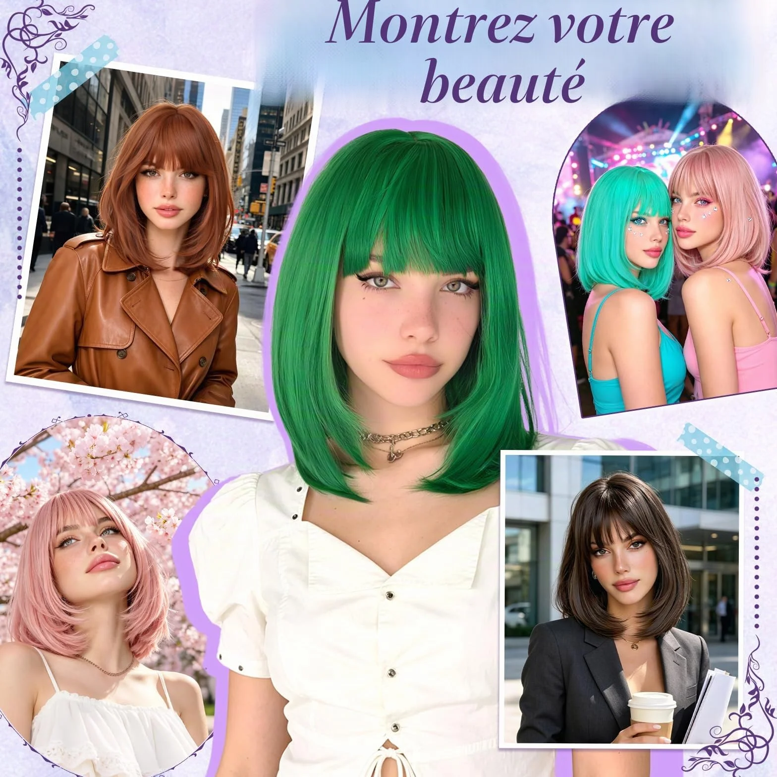 RUWISS Rouge Cuivré Perruque Courte Droite avec Frange, 35 cm Bob Layered Perruques pour Femme Classique Bob Synthétiques Résistantes pour Usageet Quotidien et Cosplay