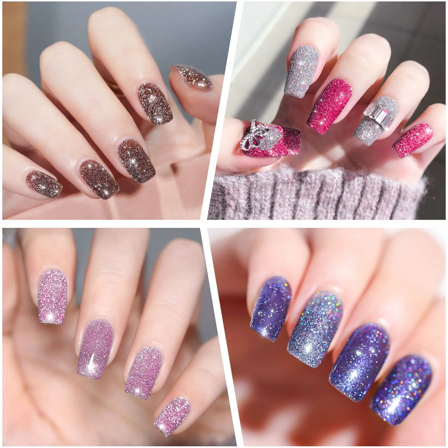 Poudre Ongles Nail Art Paillettes 24 Pièces avec Pinceaux et Pousse Cuticule