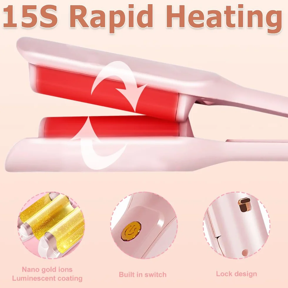 Fer a Onduler Cheveux, 32mm Boucleur a Cheveux, Fer à Onduler, Fer a Gaufrer les Cheveux, Fer a Friser Boucler avec 5 Températures Réglables, Boucleur Wavy pour Tous les Types de Cheveux (Rose)