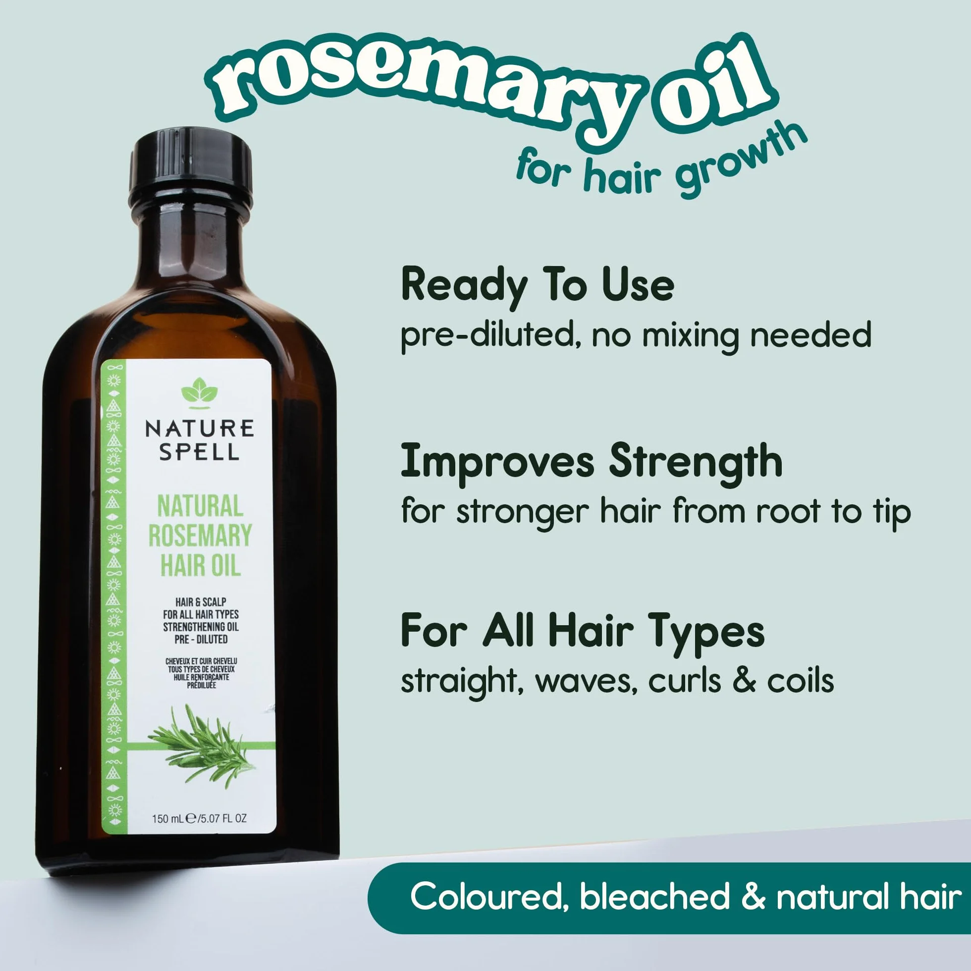 Nature Spell Huile de Romarin Croissance Cheveux Pompe Doseuse 150 ml