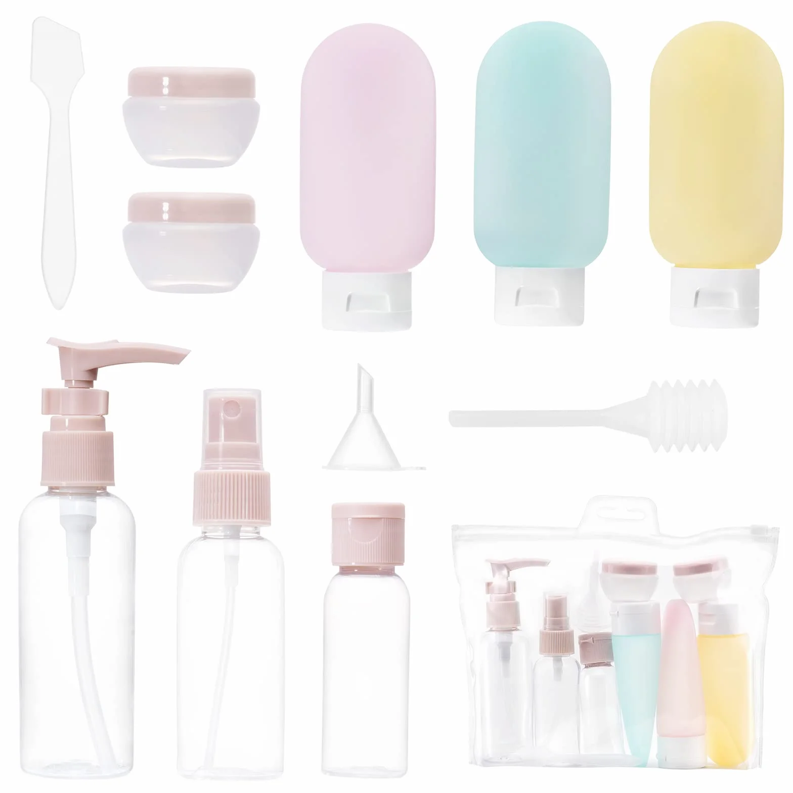 Lot de 11 Flacons Voyage 30/50/60/80ml, Contenants à Remplir Transparents avec Distributeur à Pompe, Kit Accessoire Avion