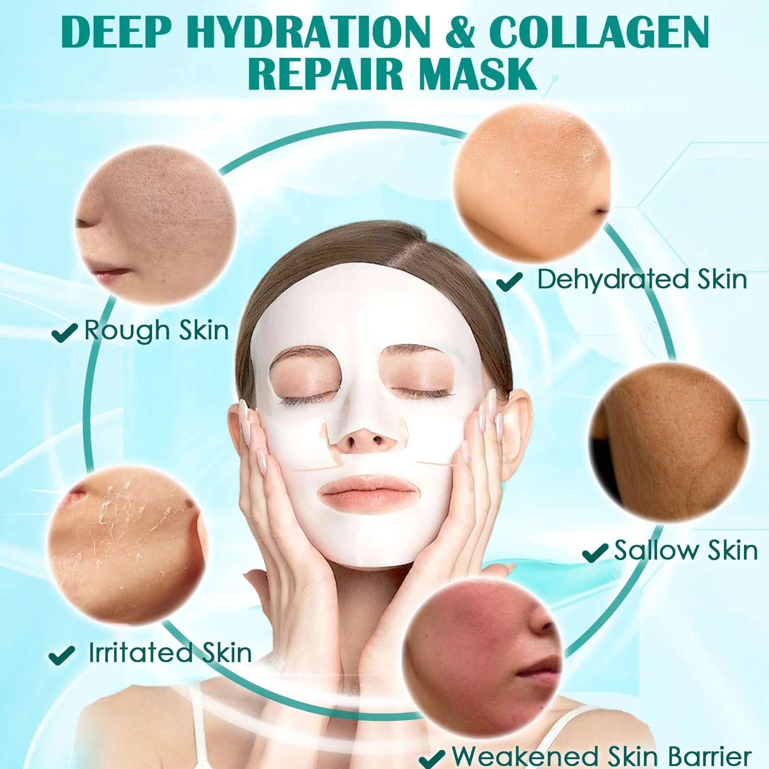 Masques Collagène Visage Hydrogel Hydratation Pack de 5