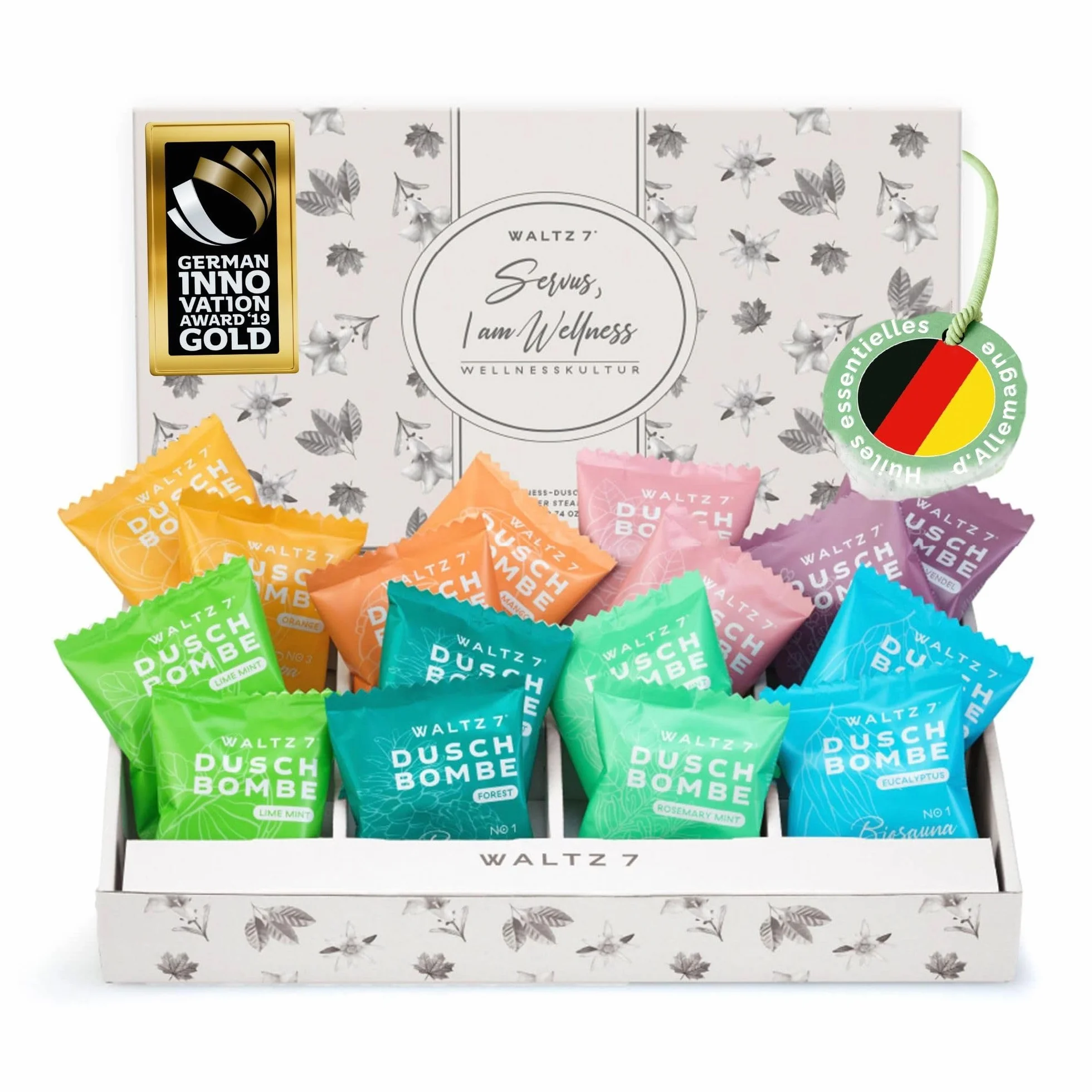 WALTZ 7 Set Bombes de Douche, 16 Sachet, 8 Senteurs, Aromatherapie, Calmant, Revigorant, Relaxant, Coffret Beaute