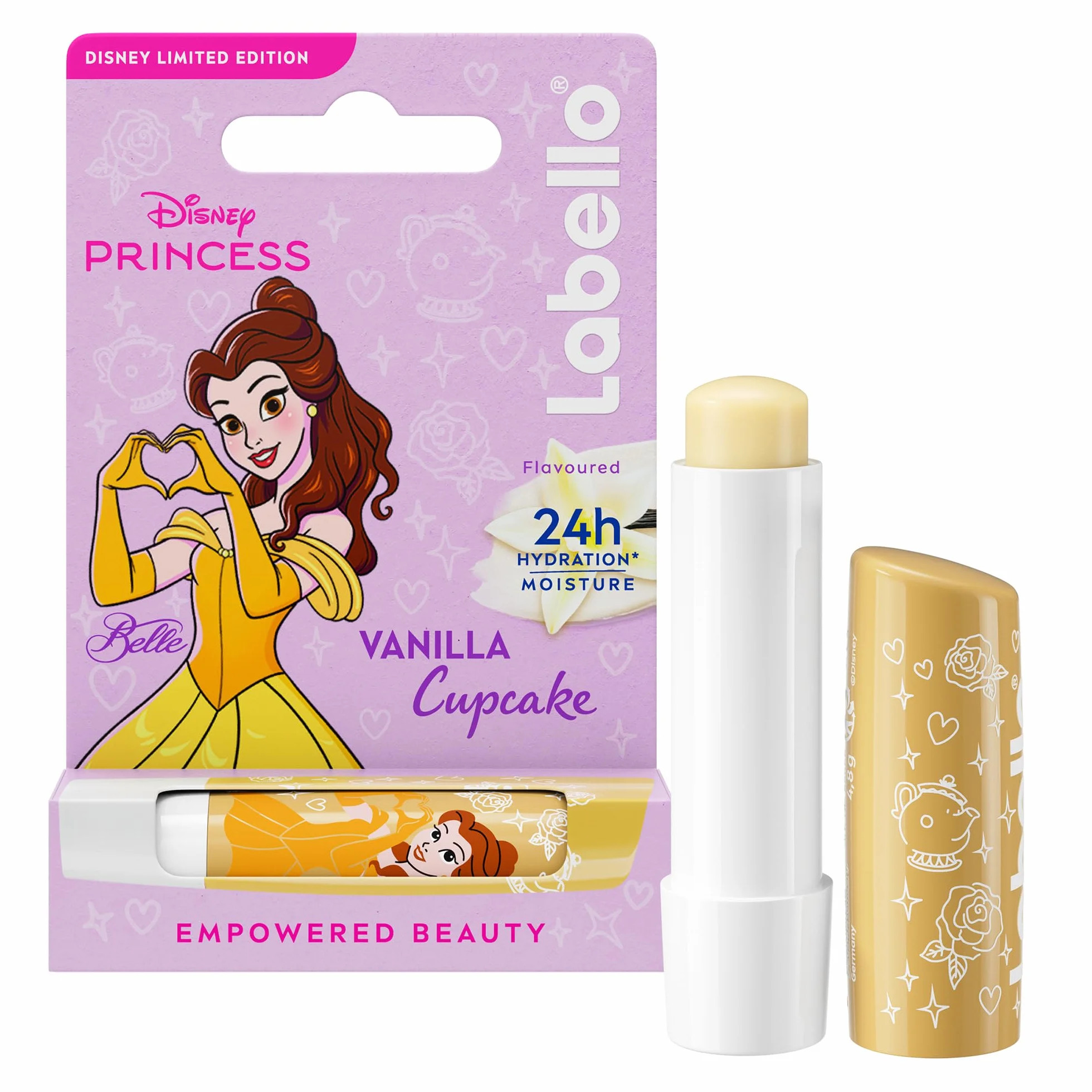 LABELLO Baume à lèvres Disney Princesse Belle Vanilla Cupcake 4,8g Stick hydratant vanille
