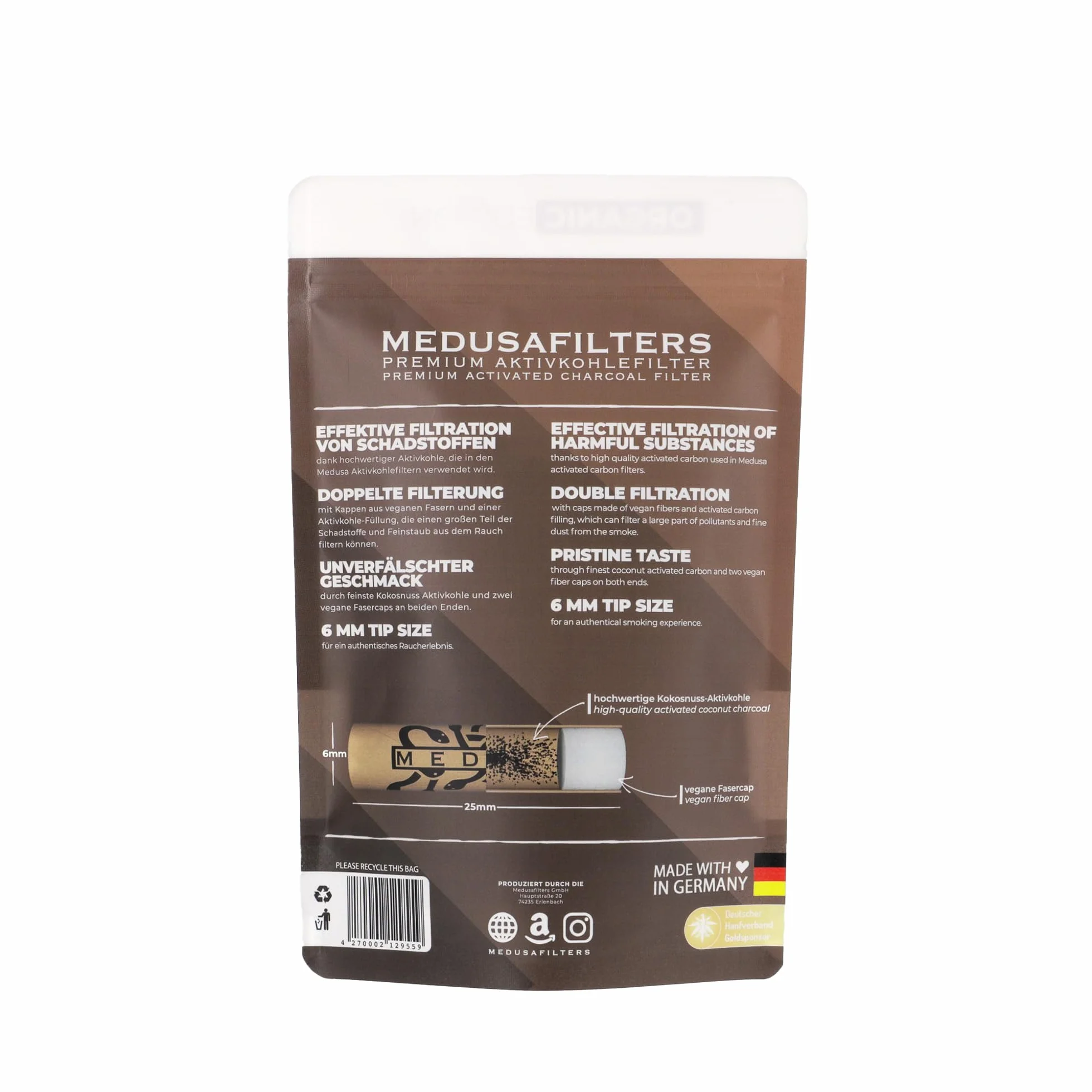 Filtres à charbon actif Slim Ø 6 mm Lot de 250 Medusafilters