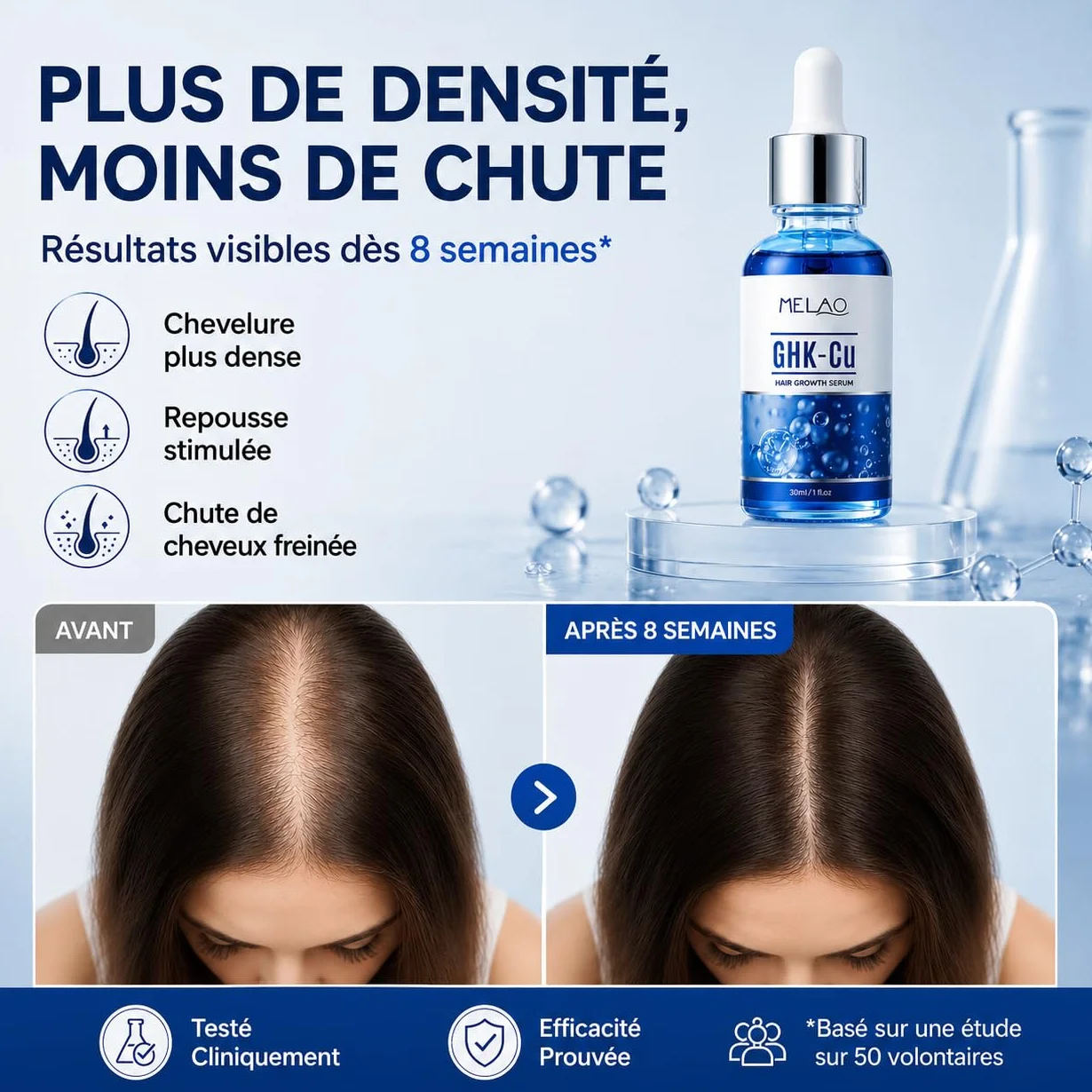 GHK-Cu Copper Peptide Hair Growth Serum 30ml Anti Chute Cheveux Soin Cuir Chevelu Nourrissant Vegan