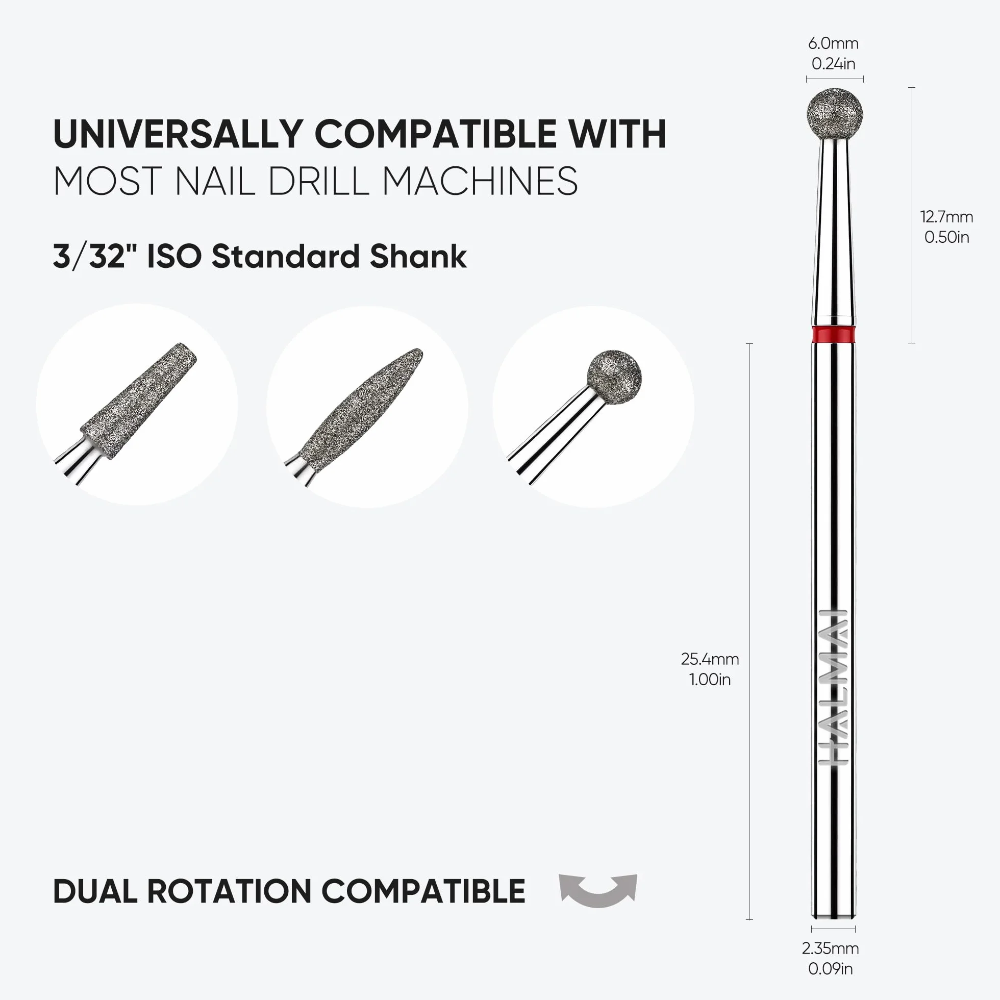 HALMAI Safety Nail Drill Bits 3/32 for Manicure Pedicure Cuticle Gel Polishing Silver Diamond Prep Bits Set