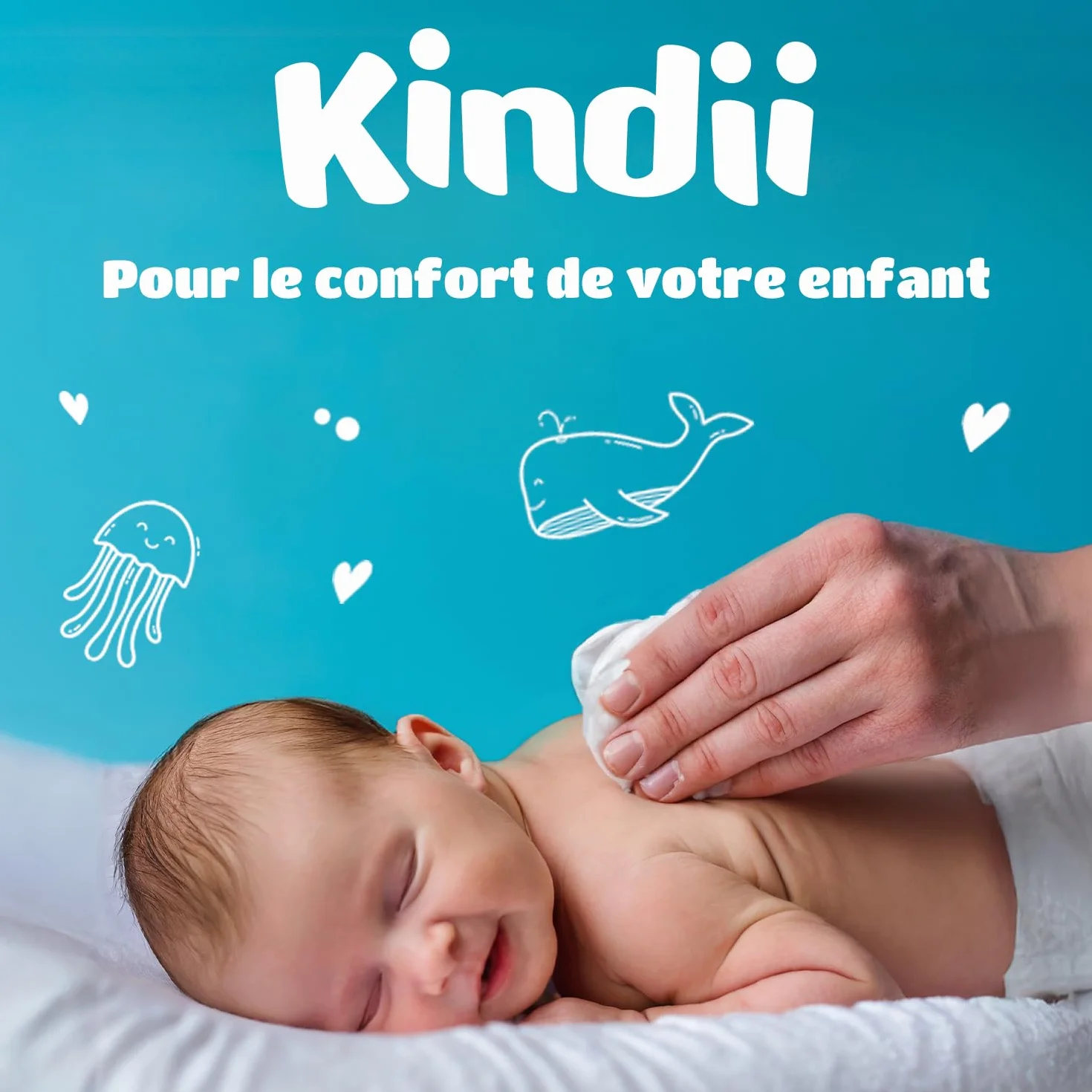 Kindii Tampons Carrés pour Bébé 100% Coton 60 Pièces