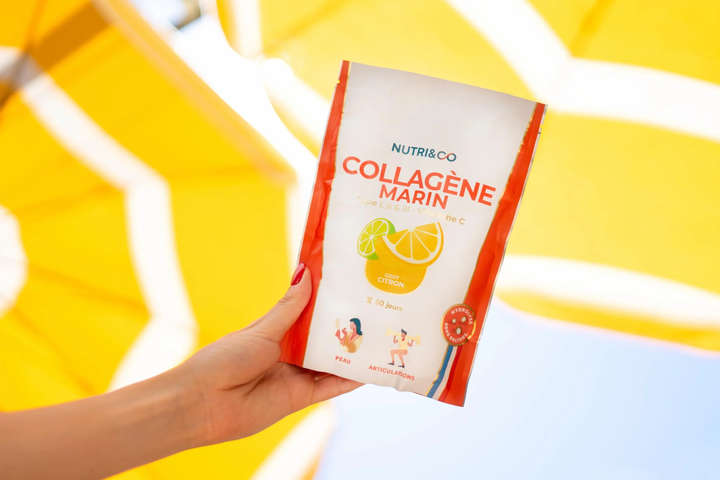 NUTRI & CO Collagene Marin Poudre Types 1, 2, 3 + Vitamine C, Naticol® & Cartydiss®, Peptides Hydrolysés 2000 DA, 180g, Citron