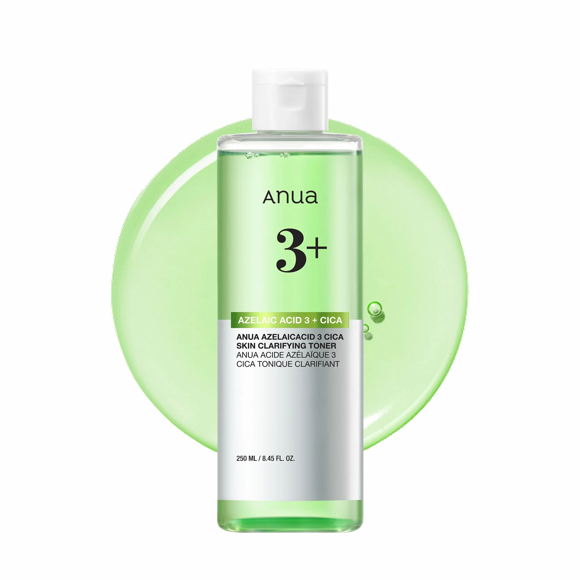 Anua Azelaic Acid 3 CICA Skin Claryfing, tonifiant et transparent, avec acide salicylique et acide azélaïque, sébum & Spot Care, convient aux peaux sensibles, soins de la peau coréenne (250 ml)