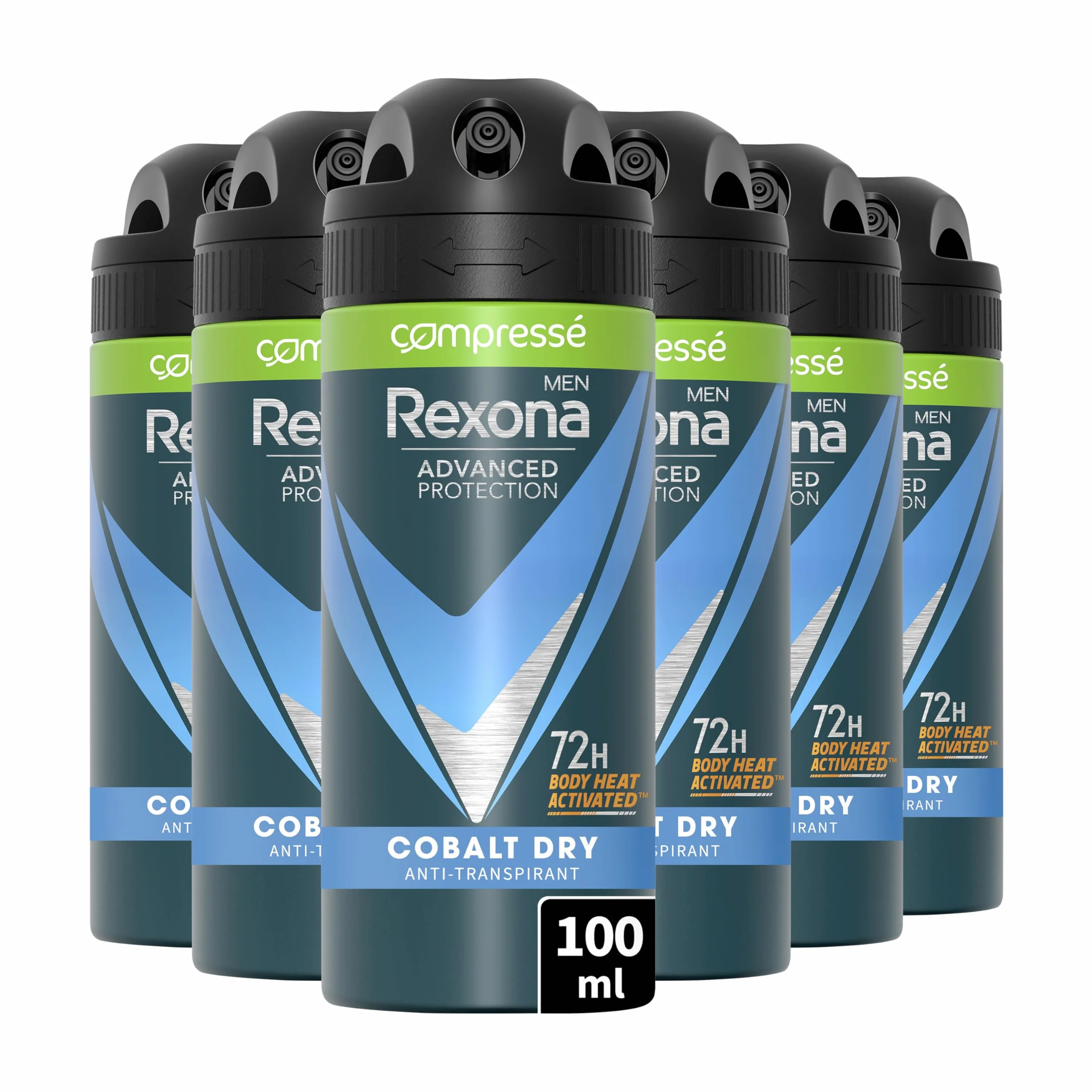 REXONA MEN - Déodorant Homme Cobalt Dry - Spray Compressé Anti-transpirant - Parfum Frais et Longue durée - Protection 72h (lot de 6x100ml)