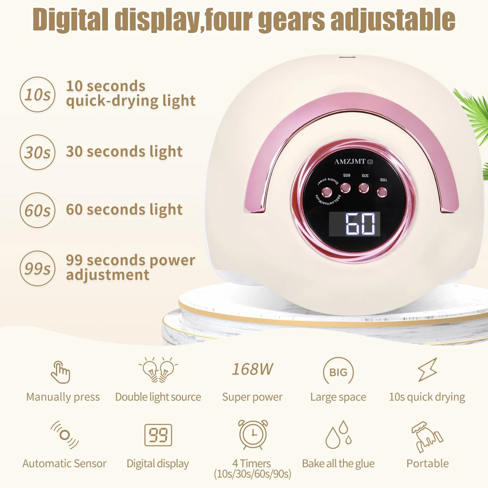 Lampe led ongle 180 W avec capteur automatique,Lampe uv pour polymériser les ongles avec 4 commandes de temps