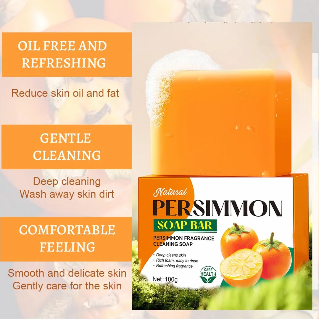 Savon au Kaki Naturel, 2 Pièces, pour le Nettoyage et le Soin du Visage et du Corps