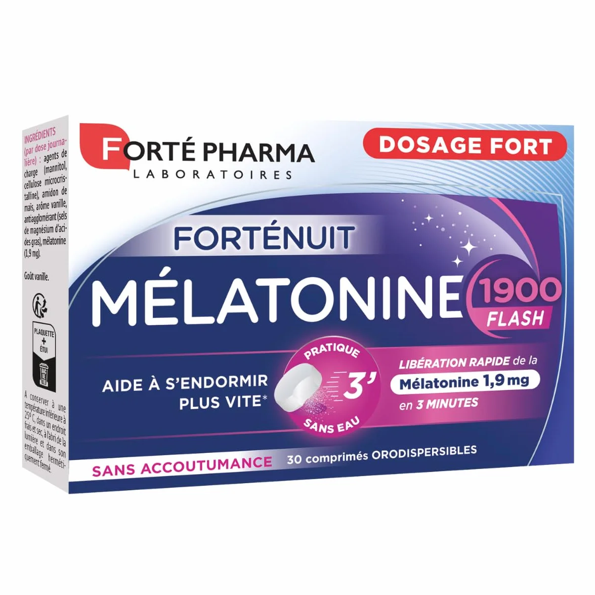 Forté Pharma Mélatonine 1900 Flash 1,9mg Complément Alimentaire Sommeil Adulte 30 comprimés orodispersibles